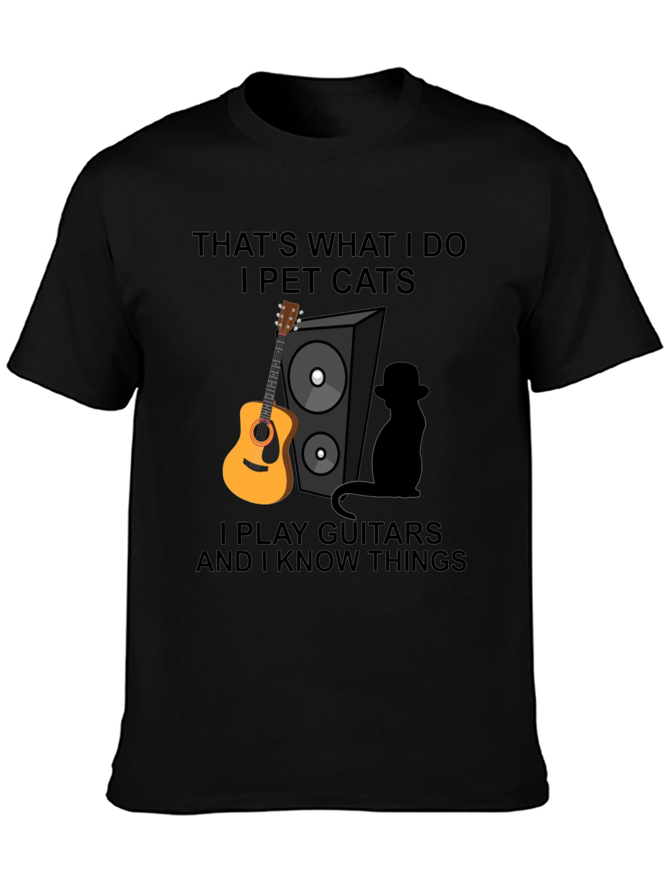 Black That's What I Do Funny Cat & Guitar T-Shirt view 3