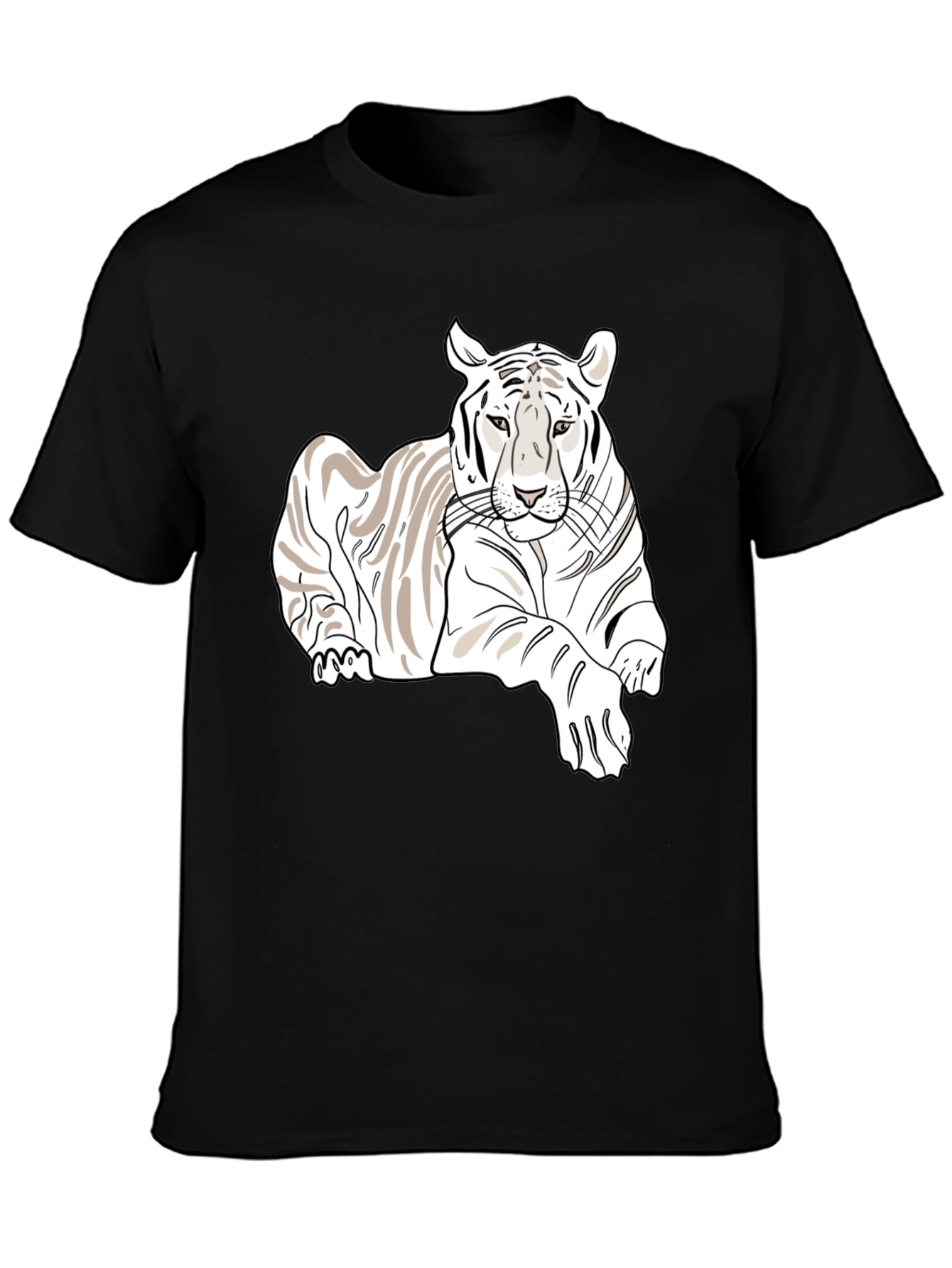 Black White Tiger Graphic Tee - Stylish Men's Black T-Shirt view 3