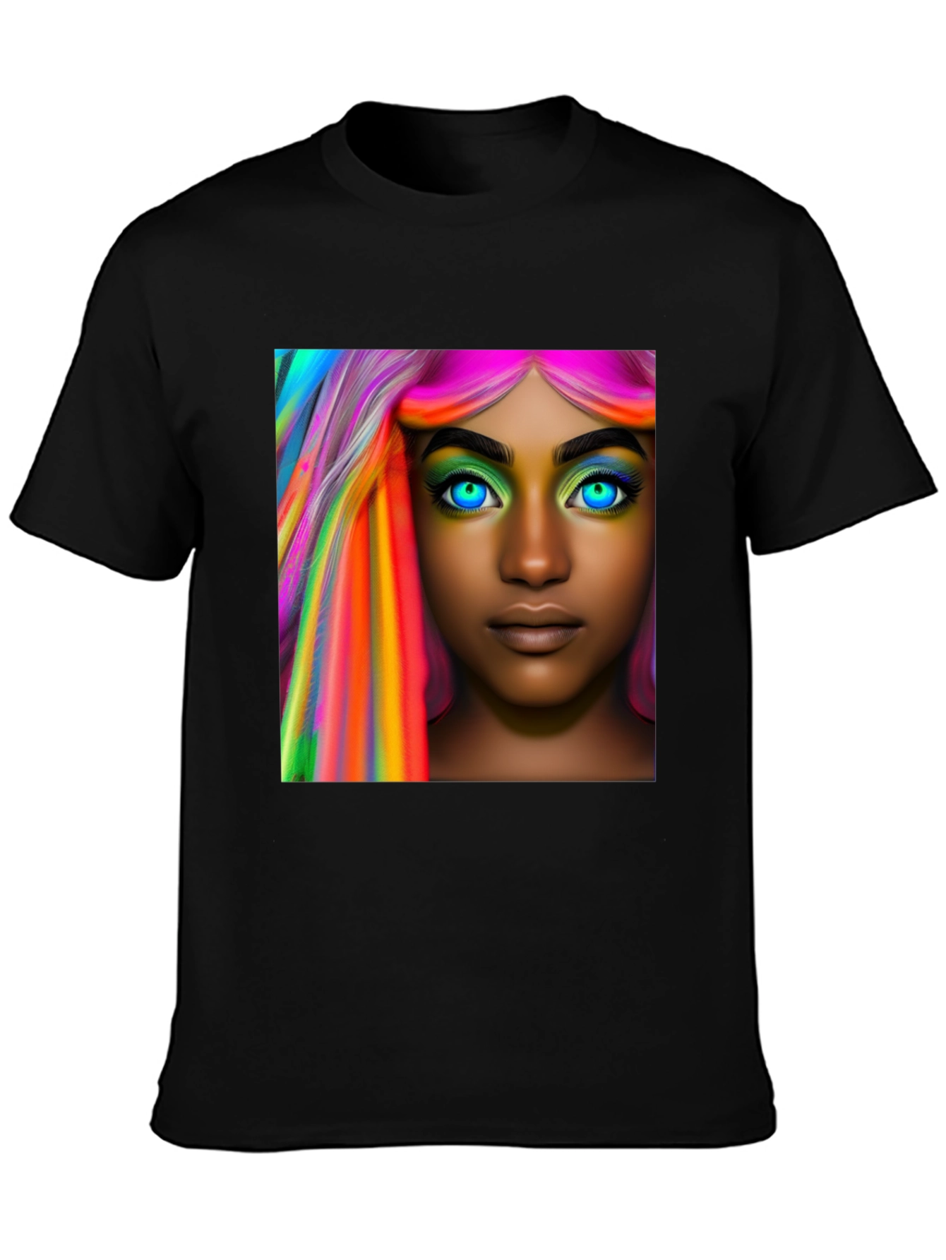 Black Vibrant Hair Portrait T-Shirt - Artistic Style view 3