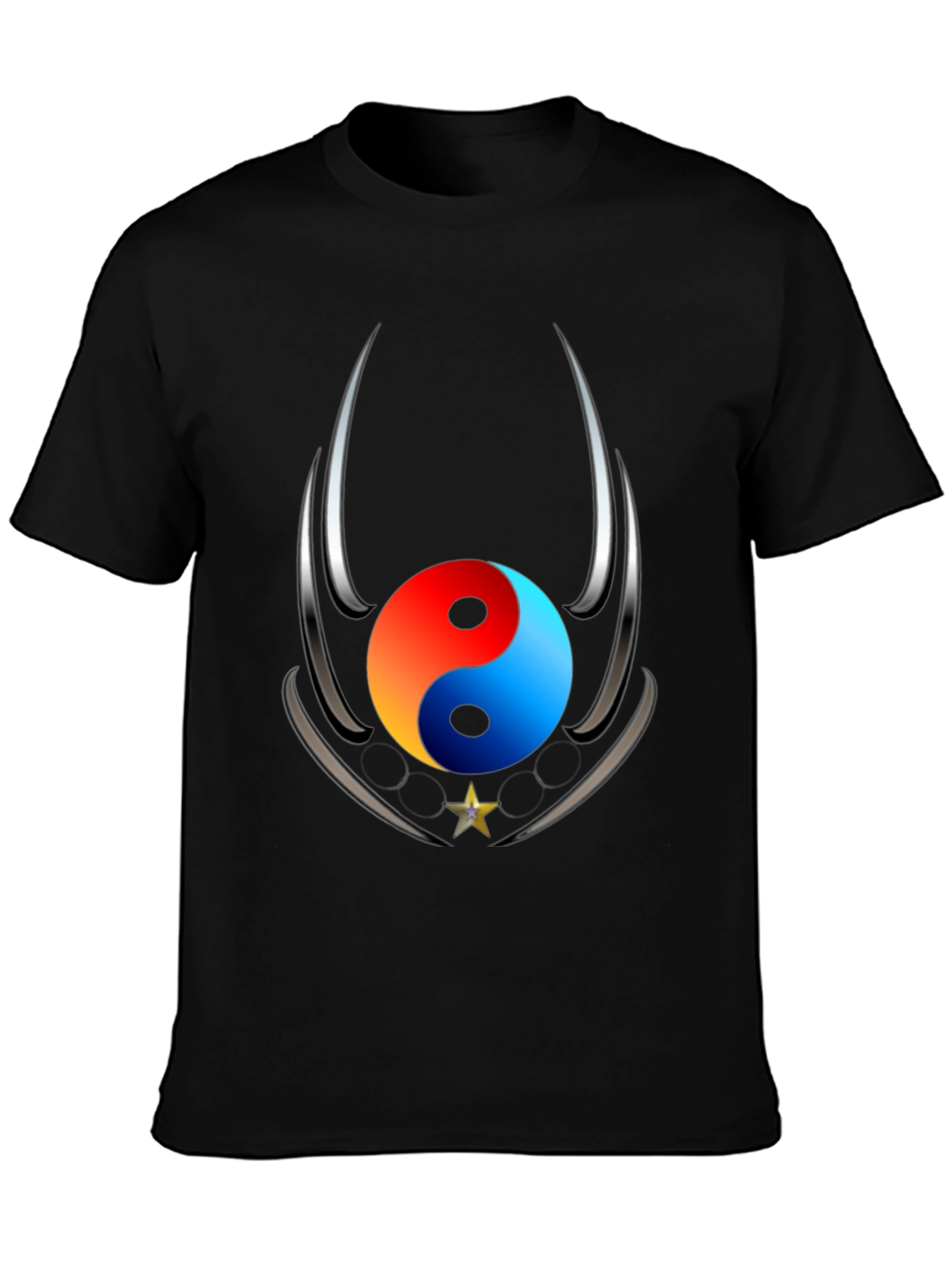 Black Yin Yang Star Graphic Black T-Shirt view 3