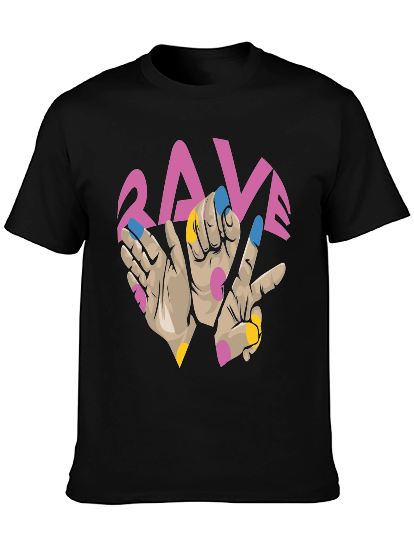 Black Rave Hand Graphic Black T-Shirt view 3