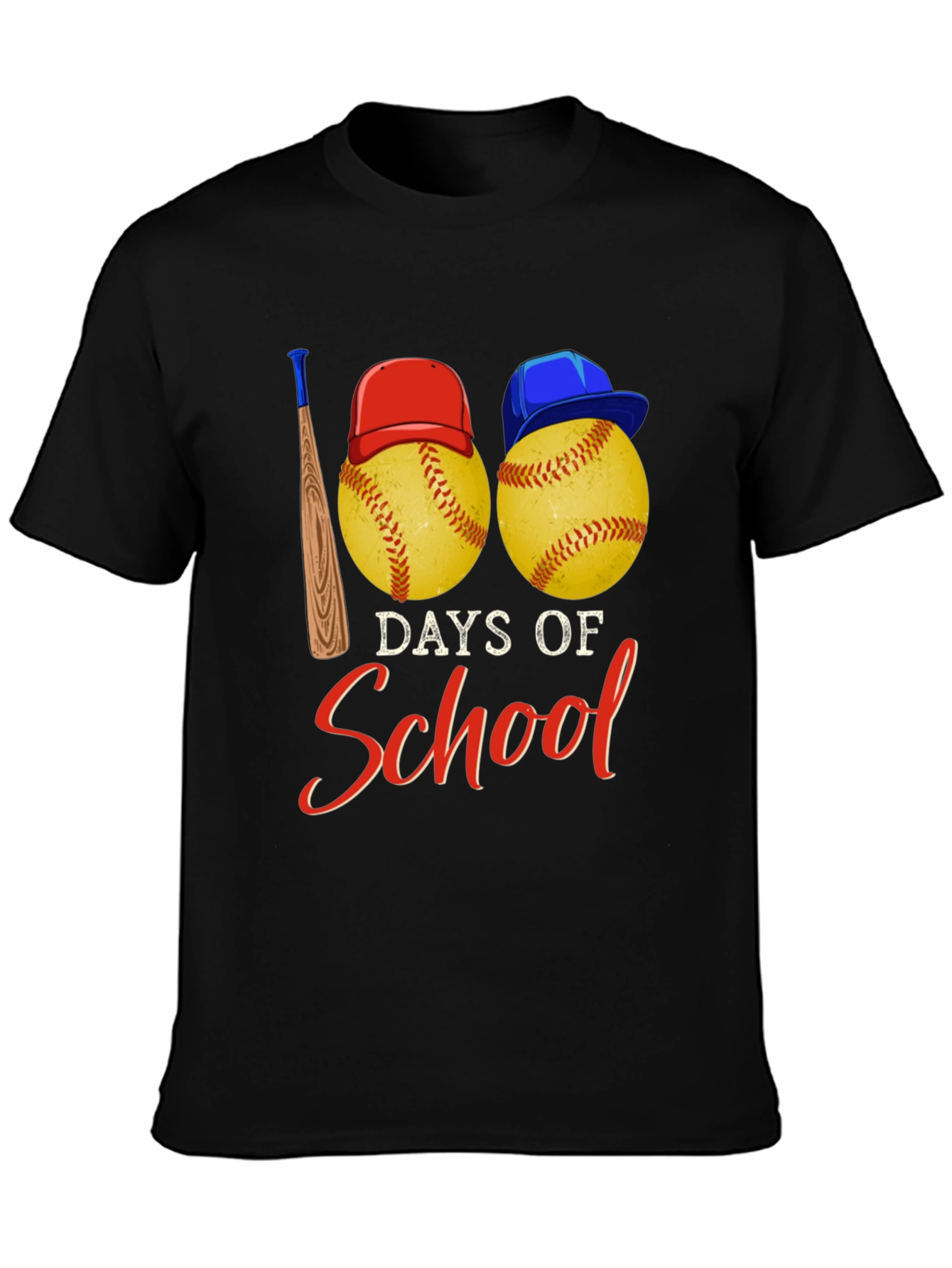 Black 100 Days of School Baseball T-Shirt view 3