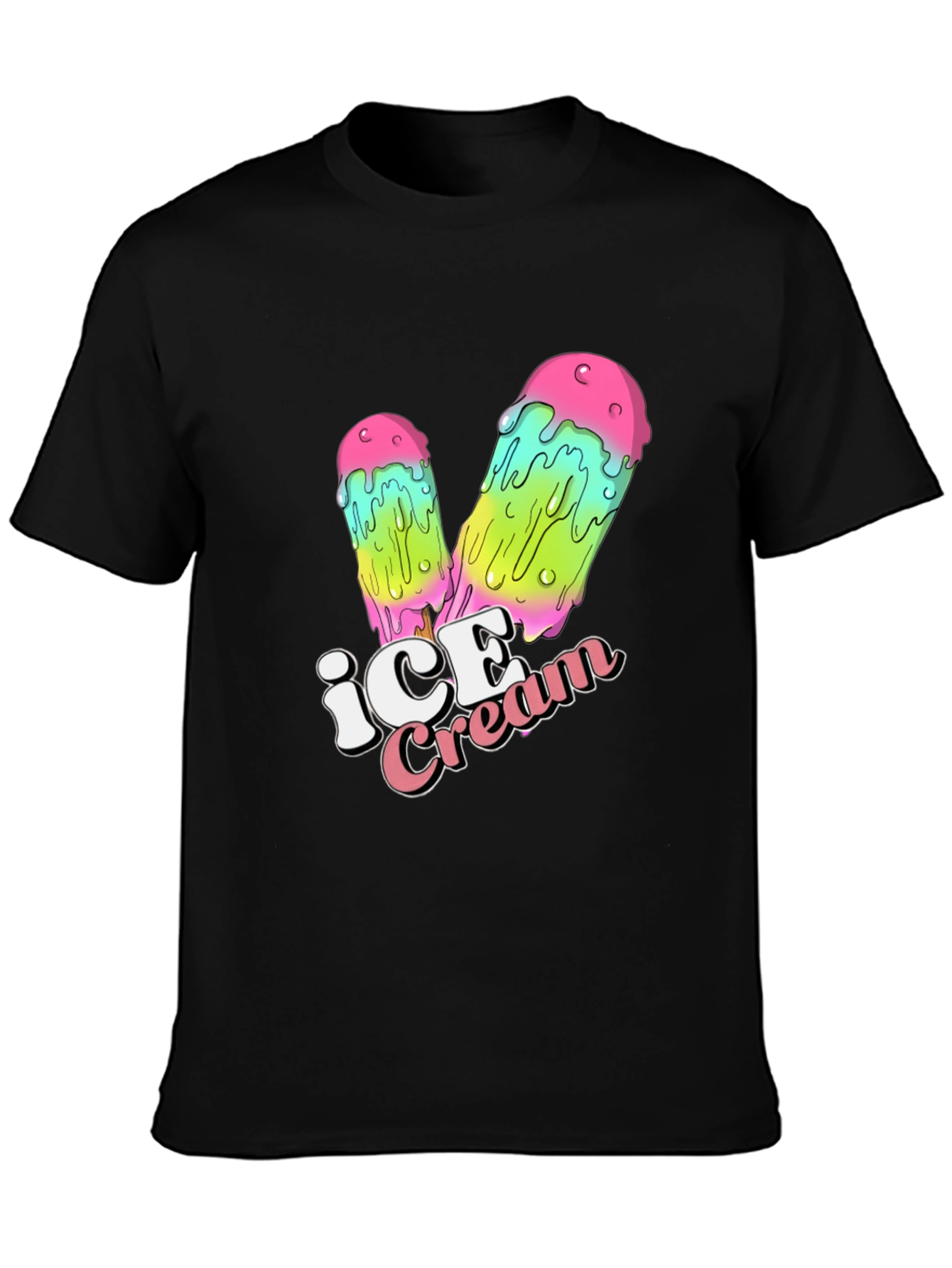 Black Ice Cream Drip Graphic Black T-Shirt view 3