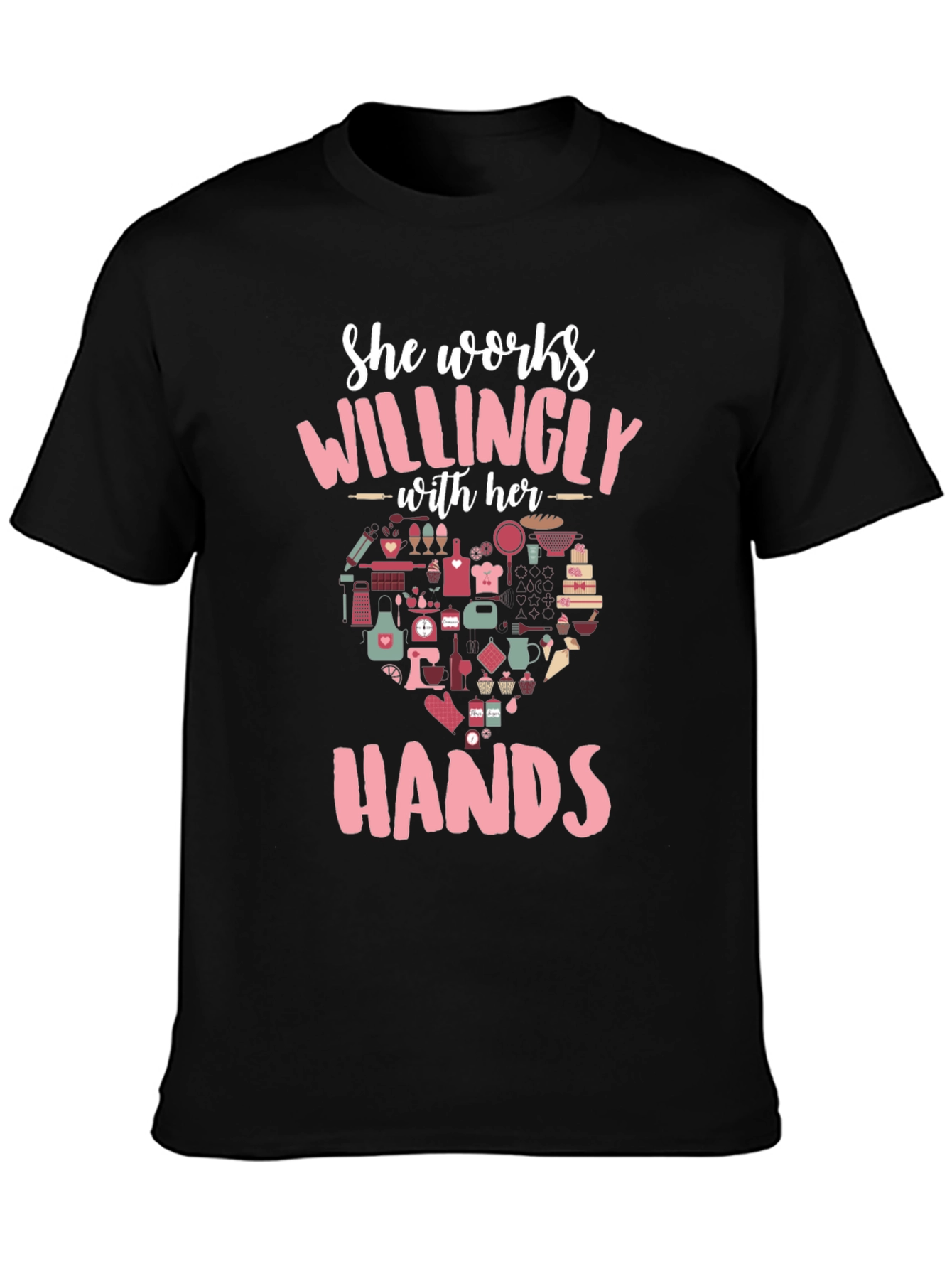 Black She Works Willingly with Her Hands T-Shirt view 3