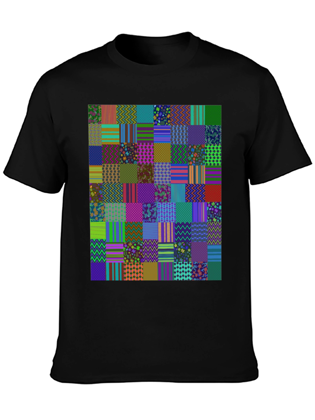 Black Colorful Patchwork Pattern Tee view 3