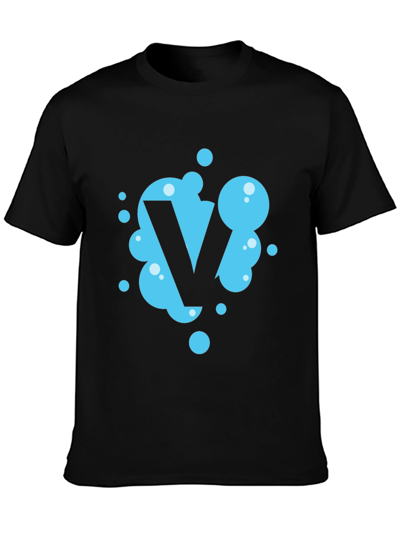 Black Cool Blue Bubble Letter V Black T-Shirt view 3