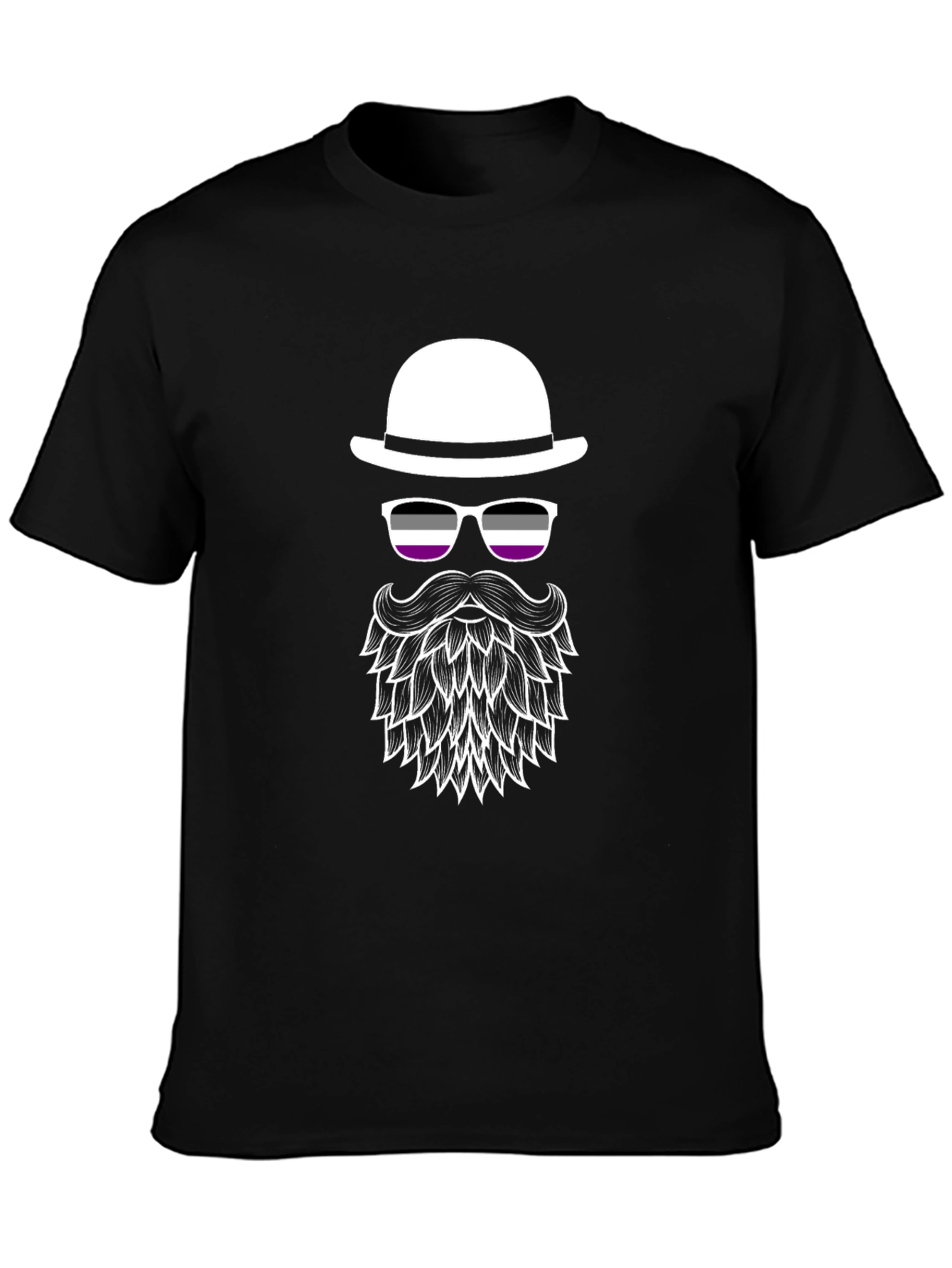 Black Asexual Pride Bowler Hat & Beard T-Shirt view 3
