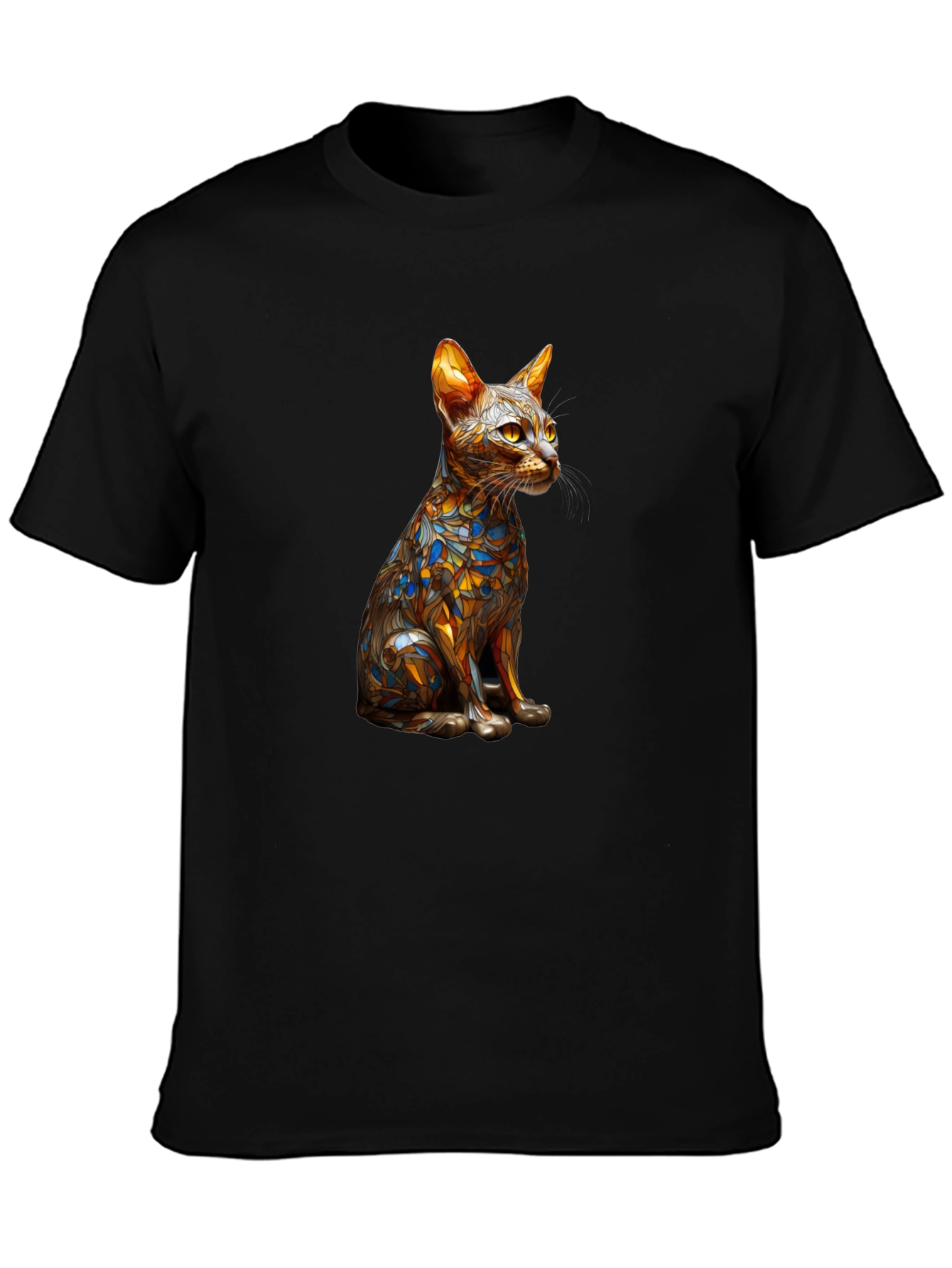 Black Abstract Cat Art T-Shirt view 3