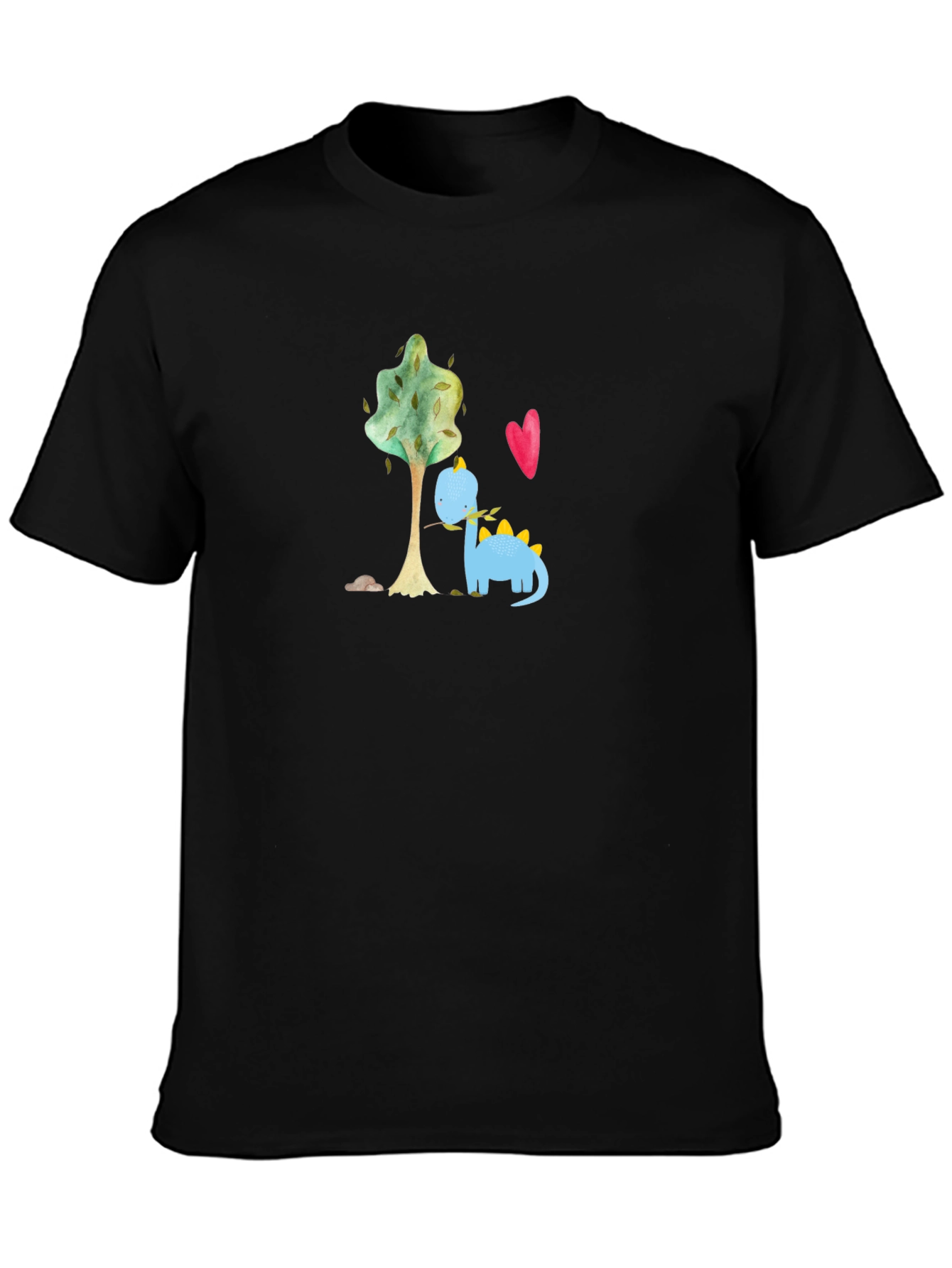 Black Cute Dino Graphic Tee - Black Cotton T-Shirt view 3