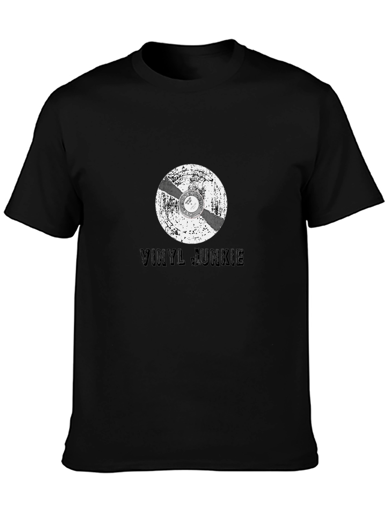 Black Vinyl Junkie T-Shirt - Retro Music Lover Tee view 3