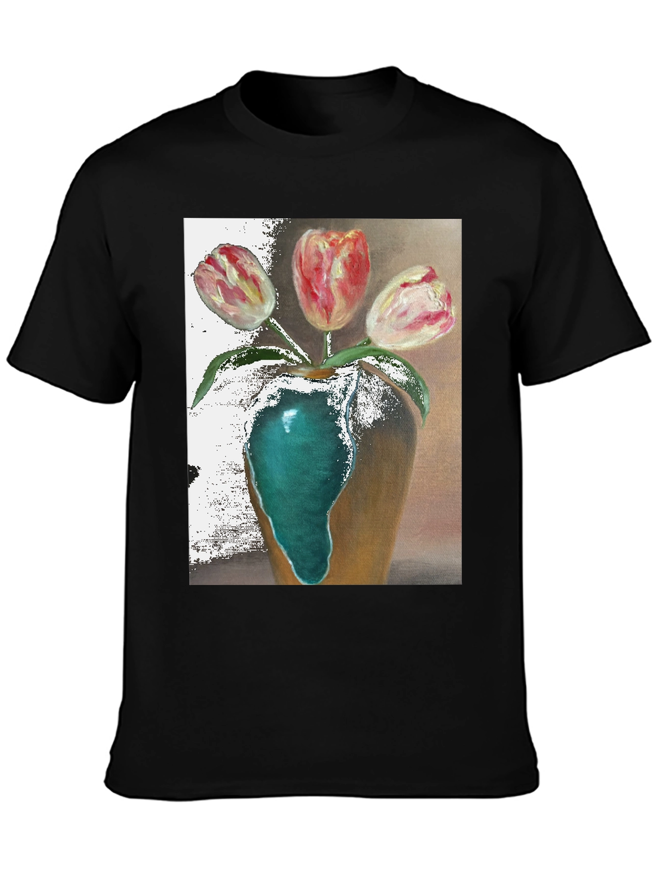 Black Tulip Vase Graphic Tee - Unique Floral Design view 3