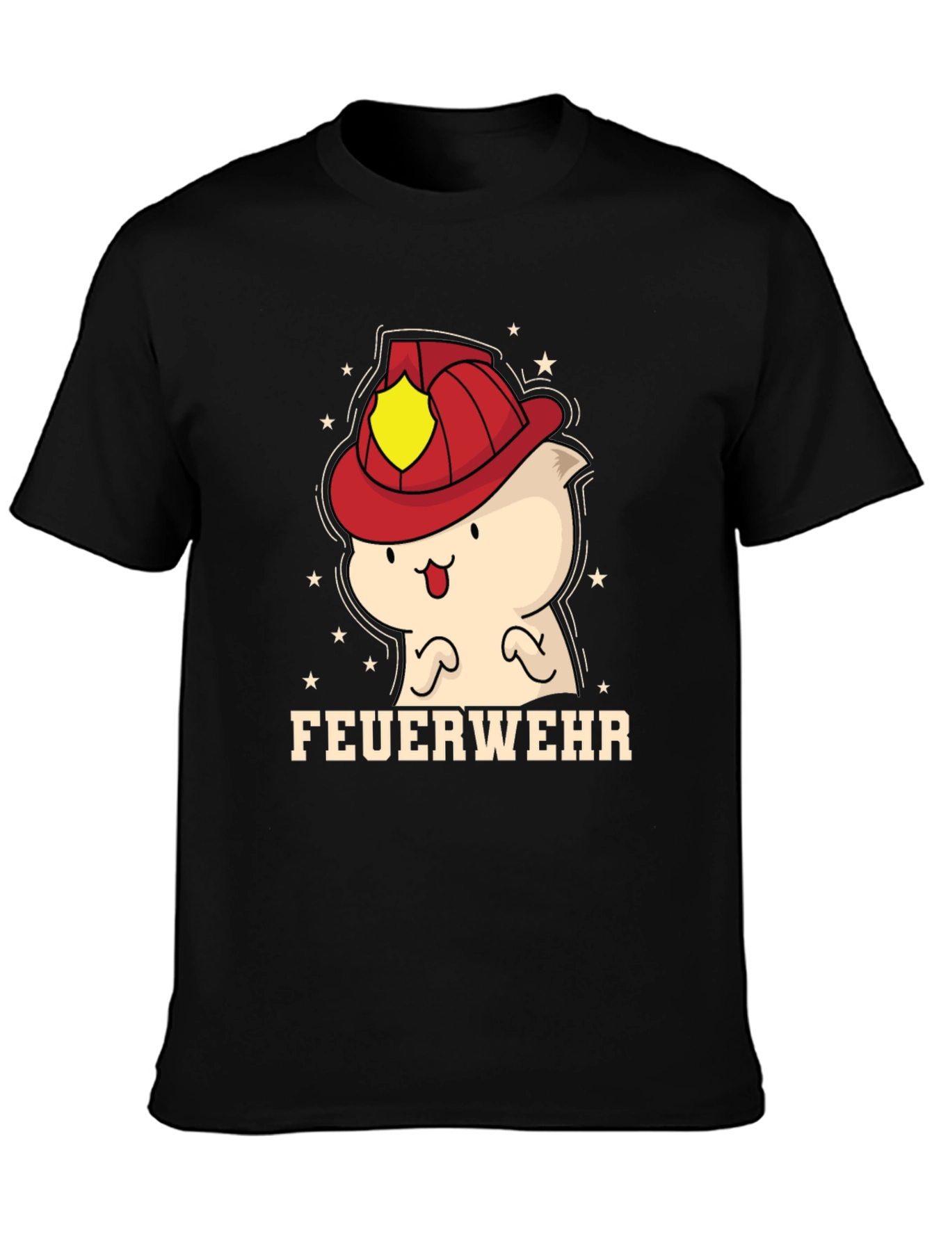 Black Cartoon Firefighter T-Shirt view 3
