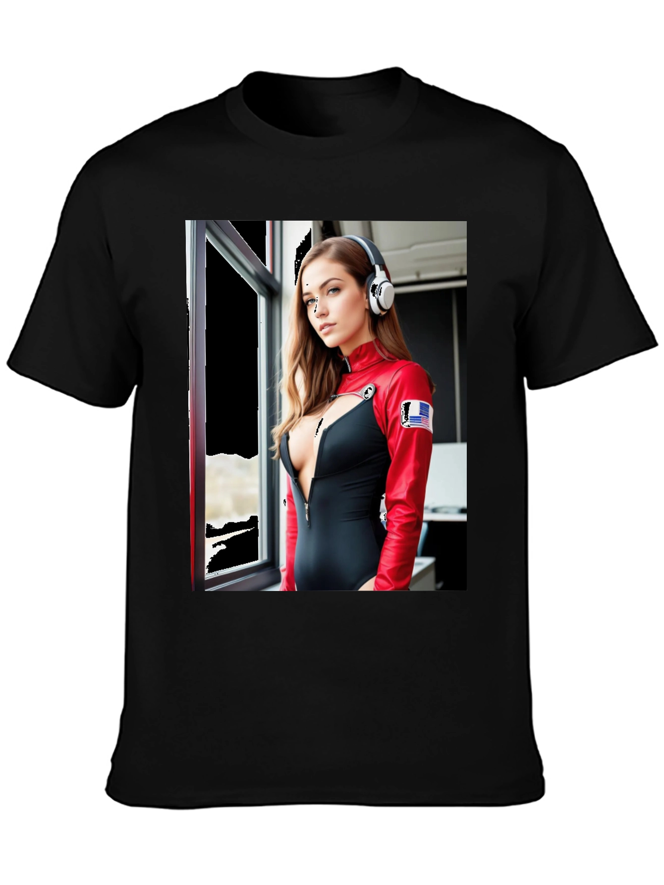 Black Black T-Shirt with Futuristic Woman Graphic view 3