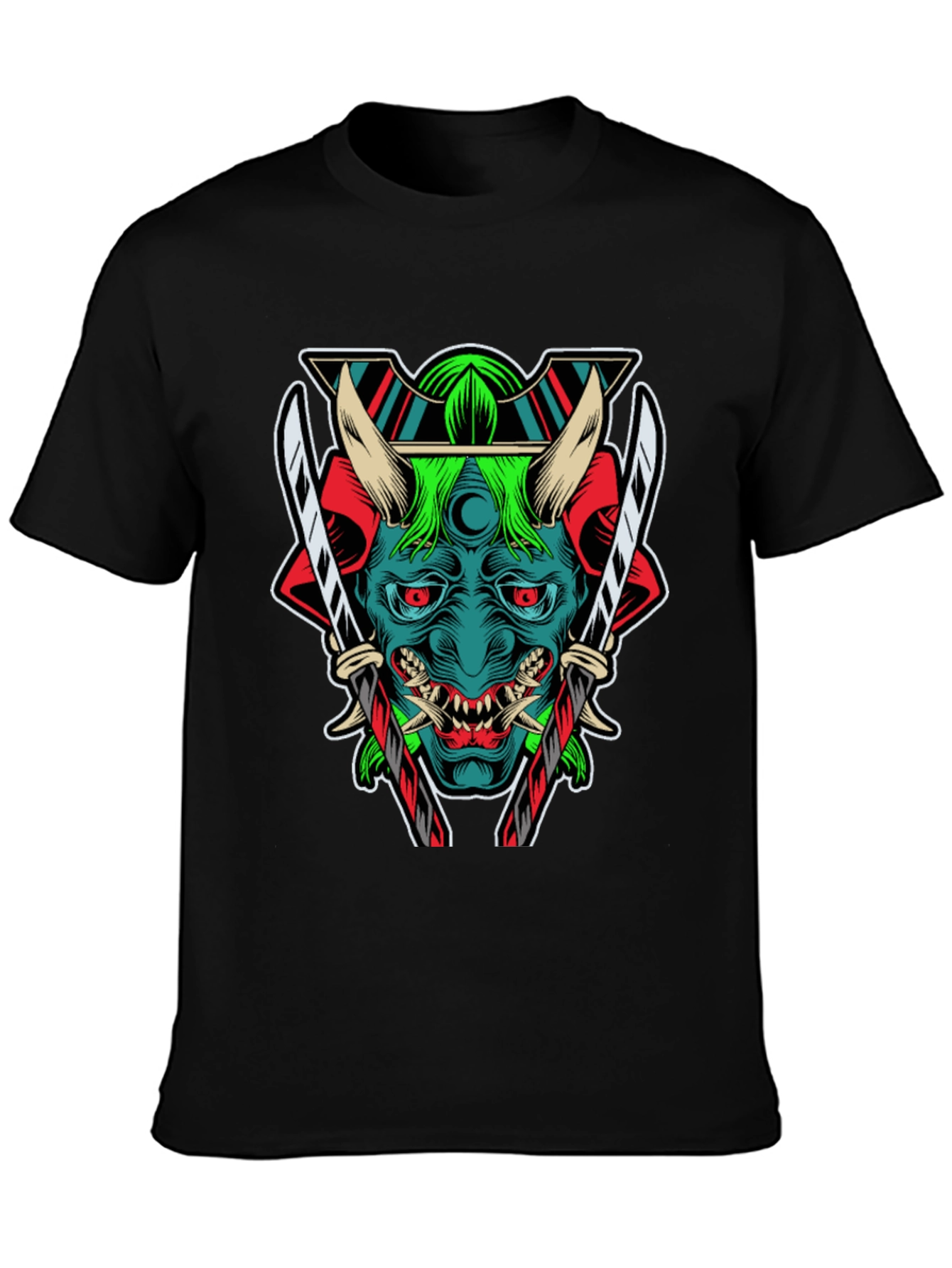 Black Samurai Demon Graphic Print T-Shirt view 3