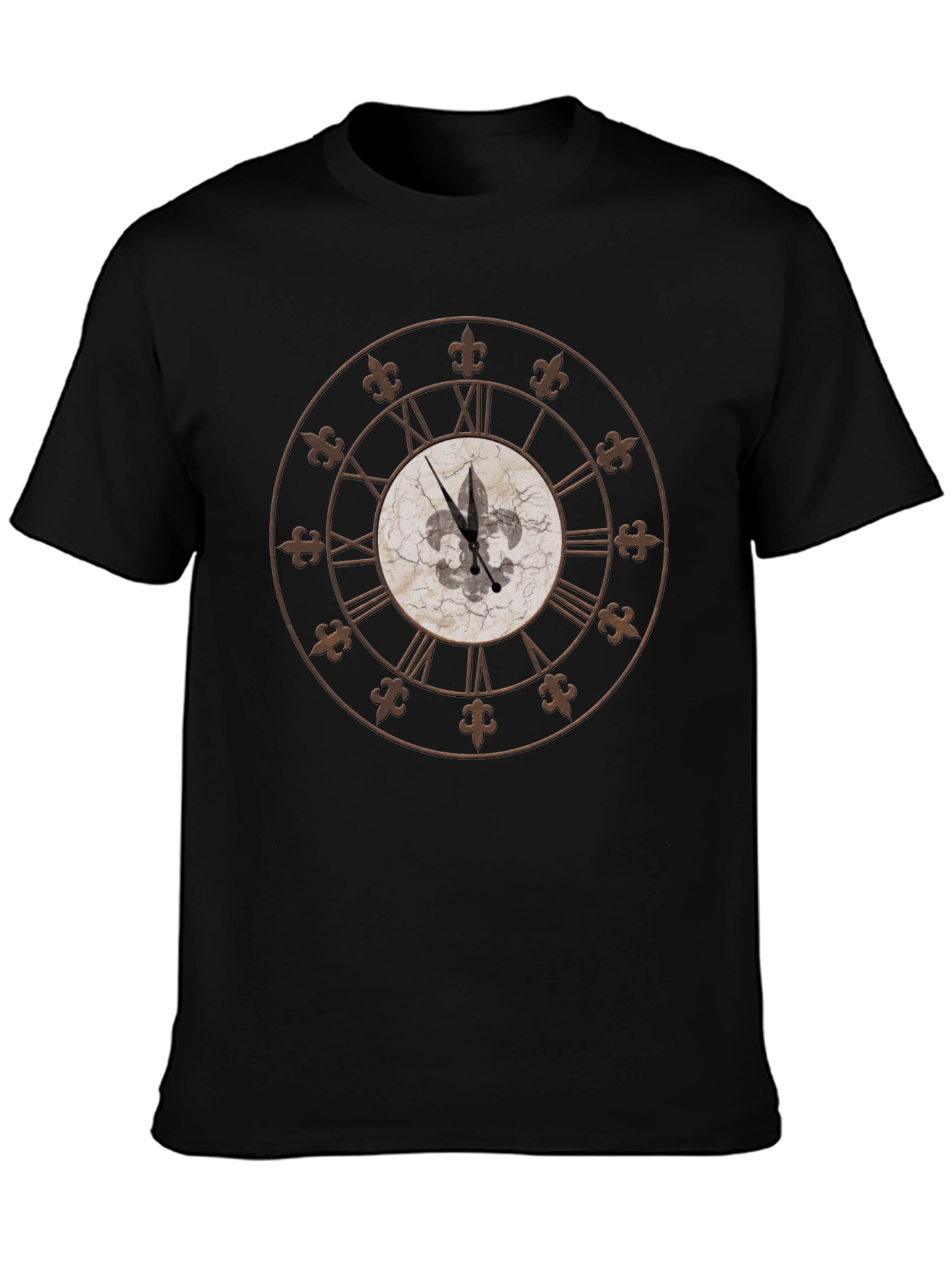 Black Fleur-de-Lis Clock Graphic Tee - Unique Design view 3