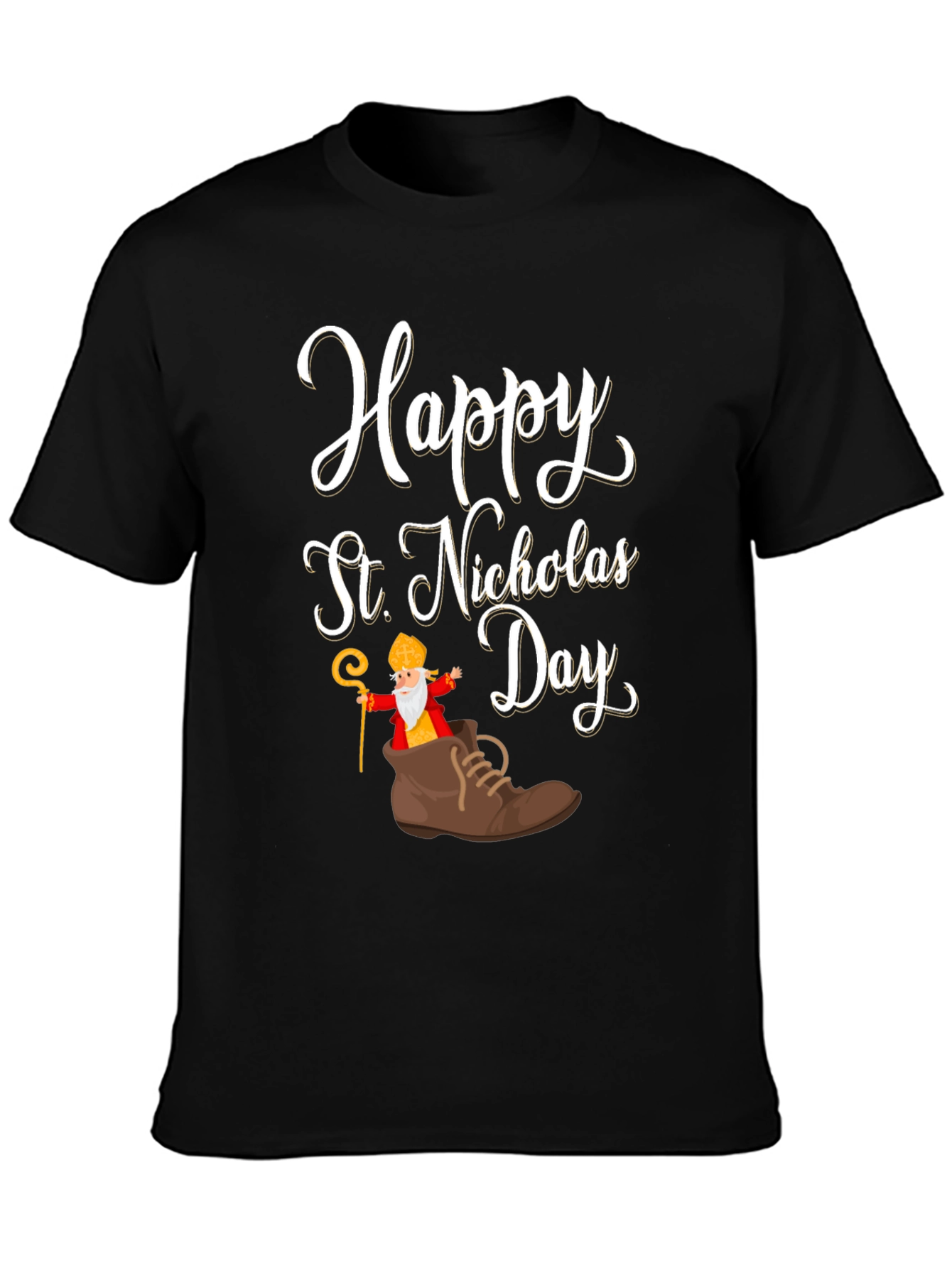 Black Happy St. Nicholas Day T-Shirt view 3