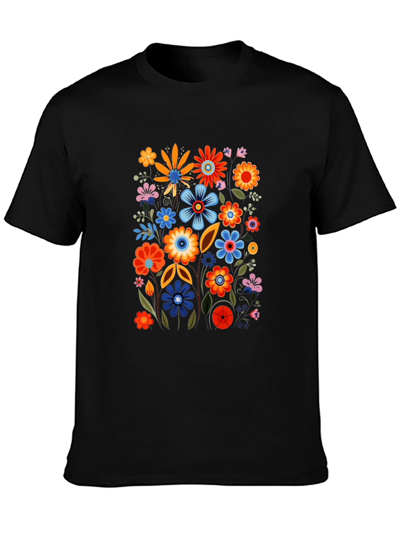 Black Floral Black Tee - Colorful Flower Power Shirt view 3