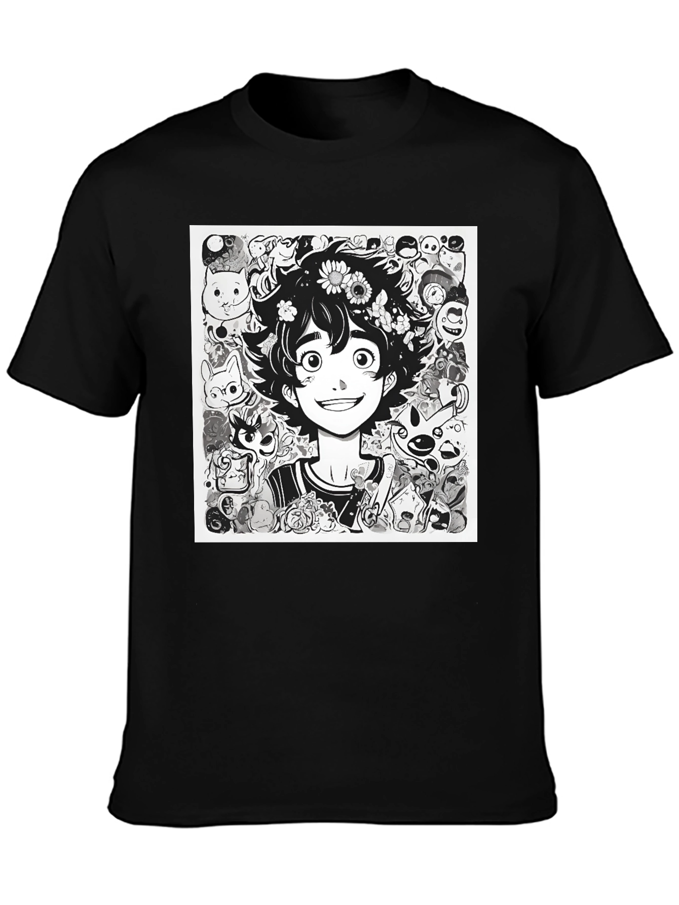 Anime Character Graphic Print Black Tee - 3