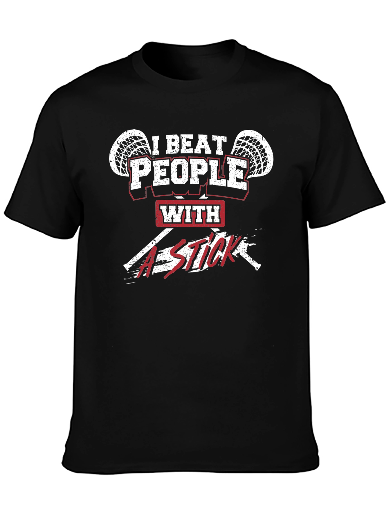Black I Beat People With A Stick Black Graphic T-Shirt view 3