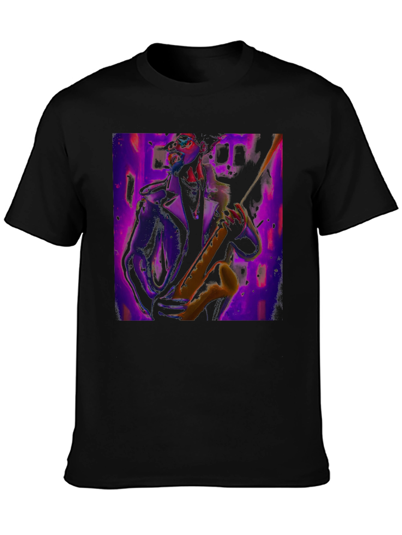 Black Jazz Saxophone Player Graphic Tee view 3