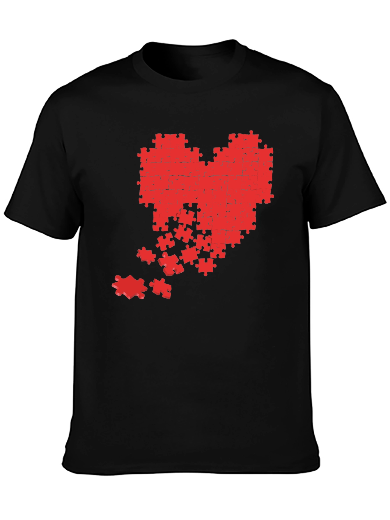 Black Puzzle Heart Graphic Tee - Black Cotton Casual Shirt view 3