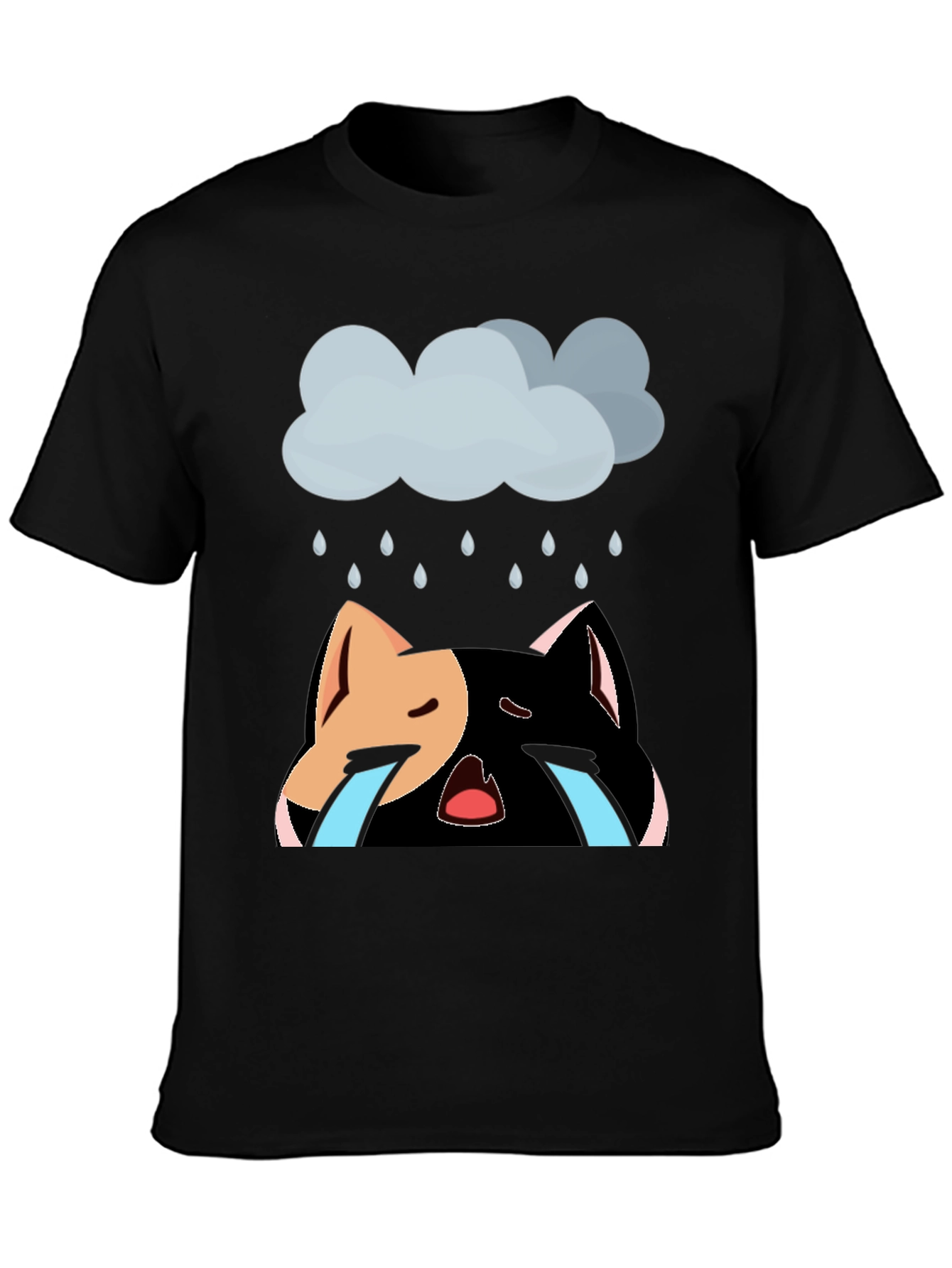 Black Sad Cat T-Shirt - Unisex Black Cotton Blend view 3
