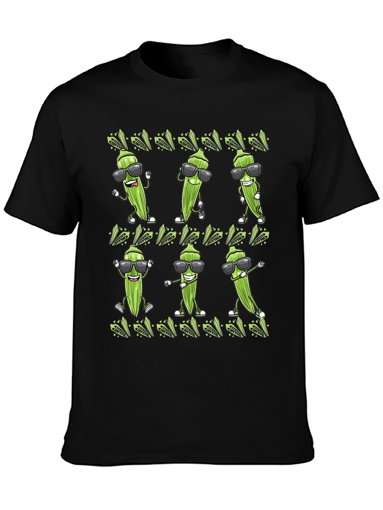 Black Cool Okra Pattern T-Shirt view 3
