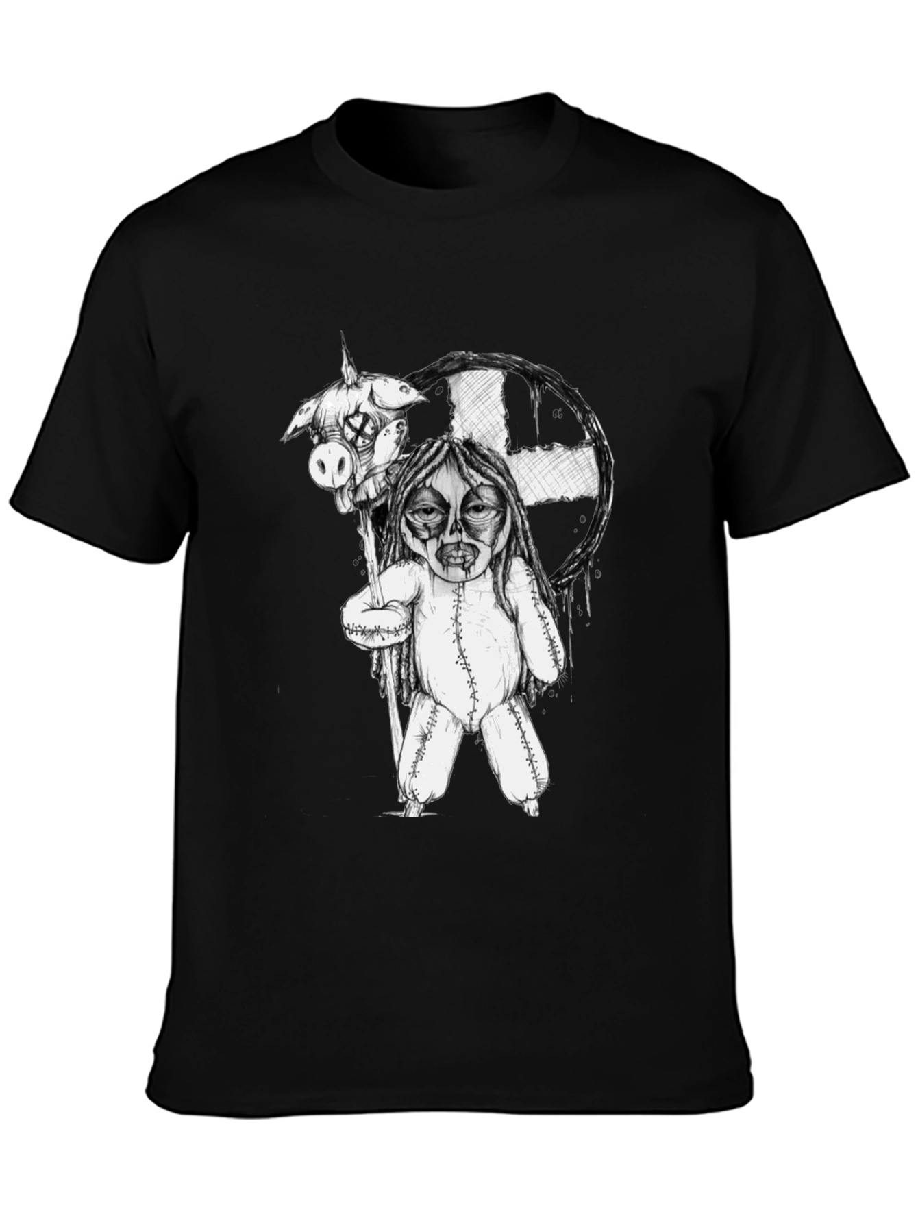 Black Creepy Doll Graphic Tee - Unique Horror Shirt view 3