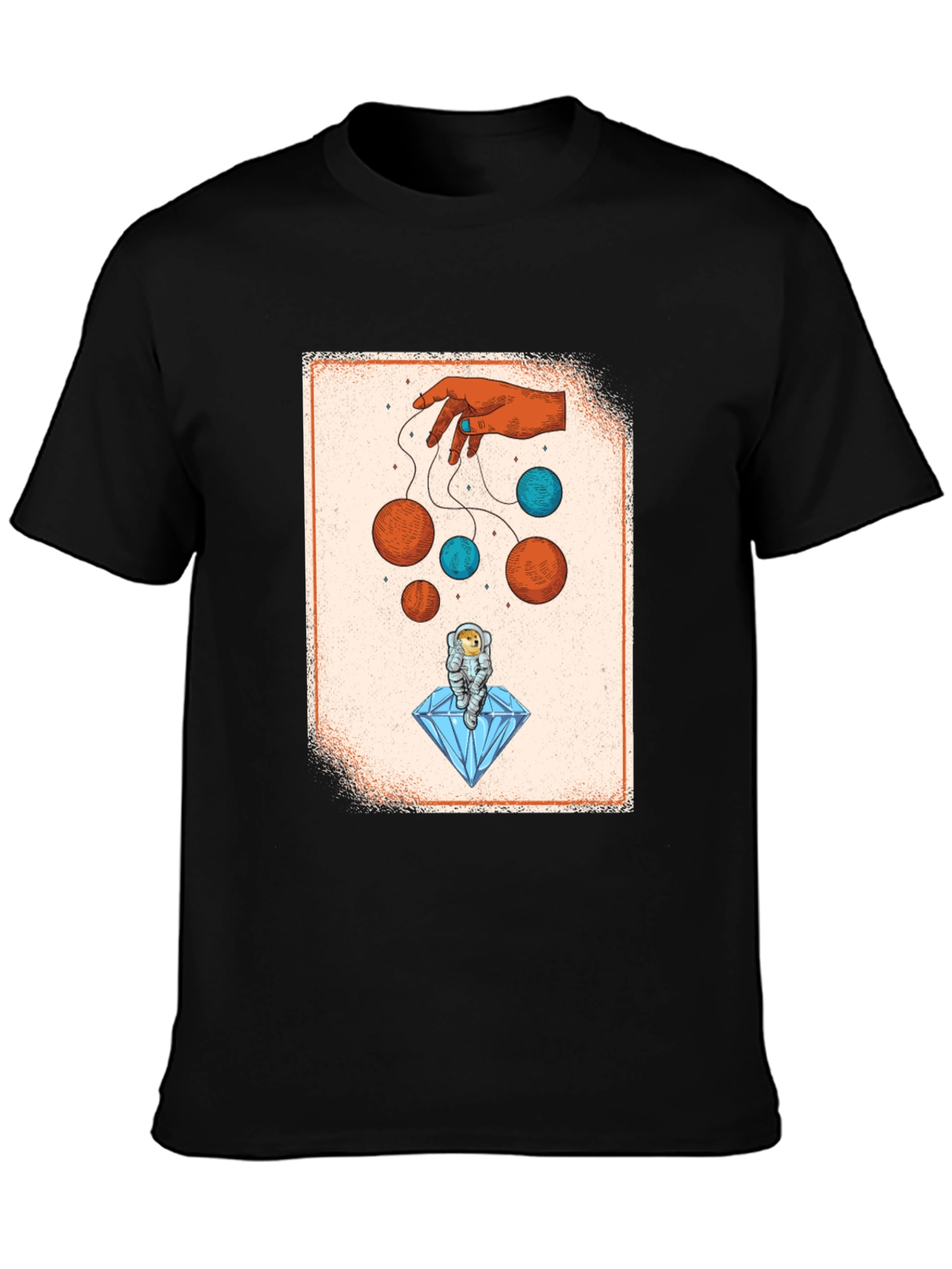 Black Astronaut on Diamond T-Shirt - Cosmic Puppet Master Design view 3
