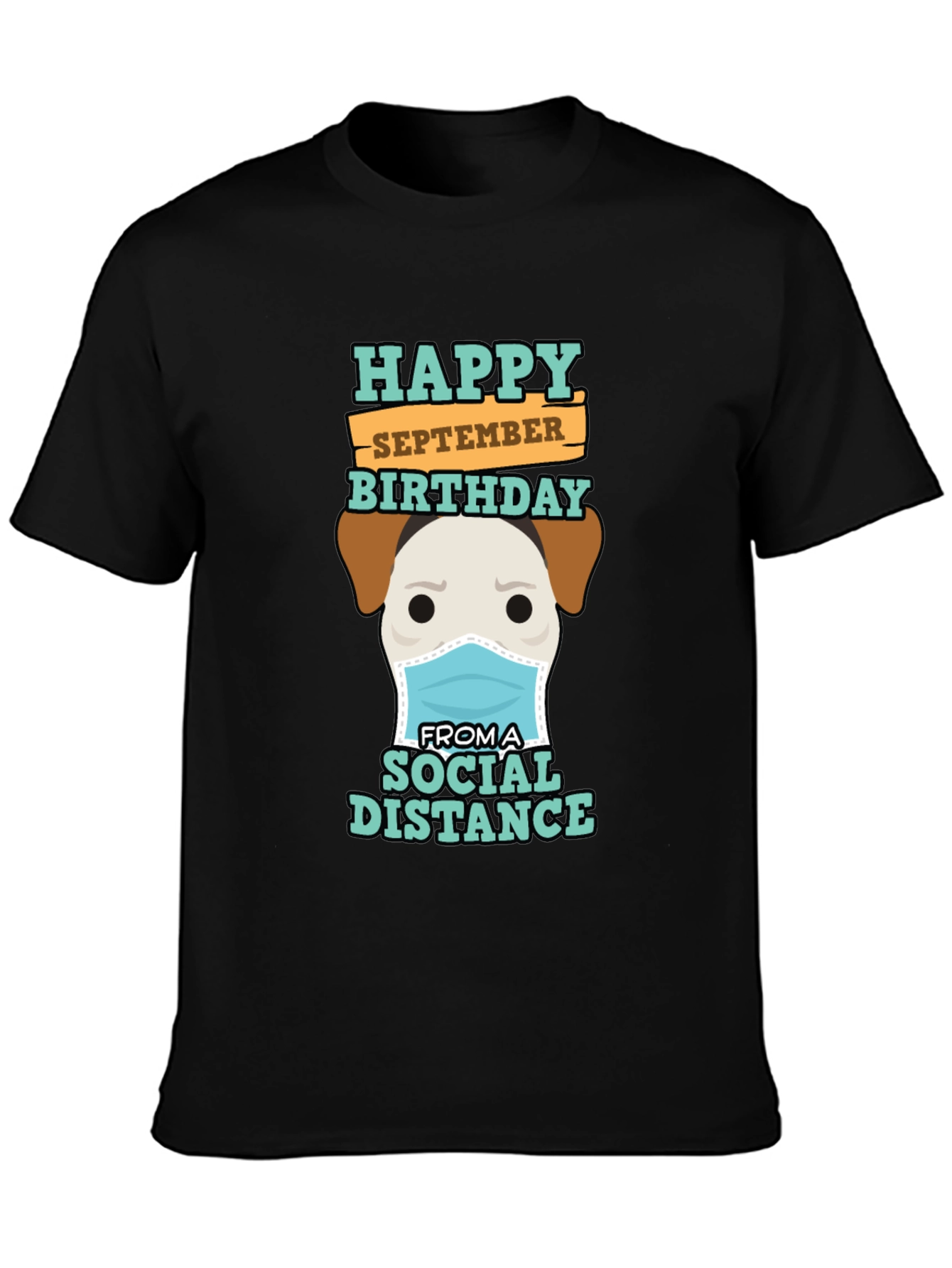 Black Funny September Birthday Social Distance Dog T-Shirt view 3