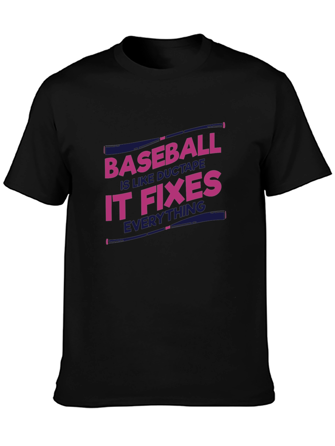 Black Baseball Fixes Everything T-Shirt - Black view 3
