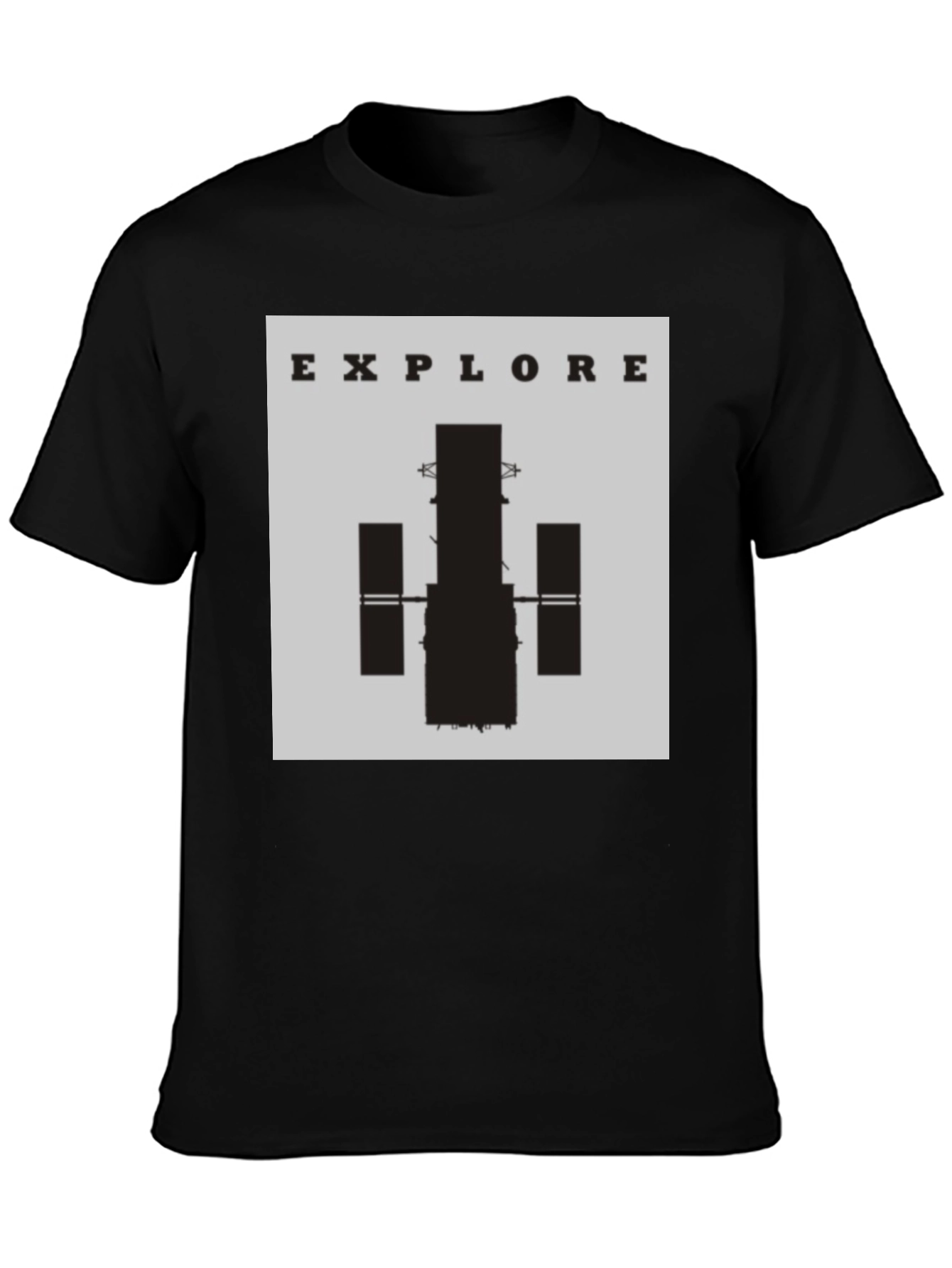 Black Explore Space T-Shirt - Black Cotton Graphic Tee view 3
