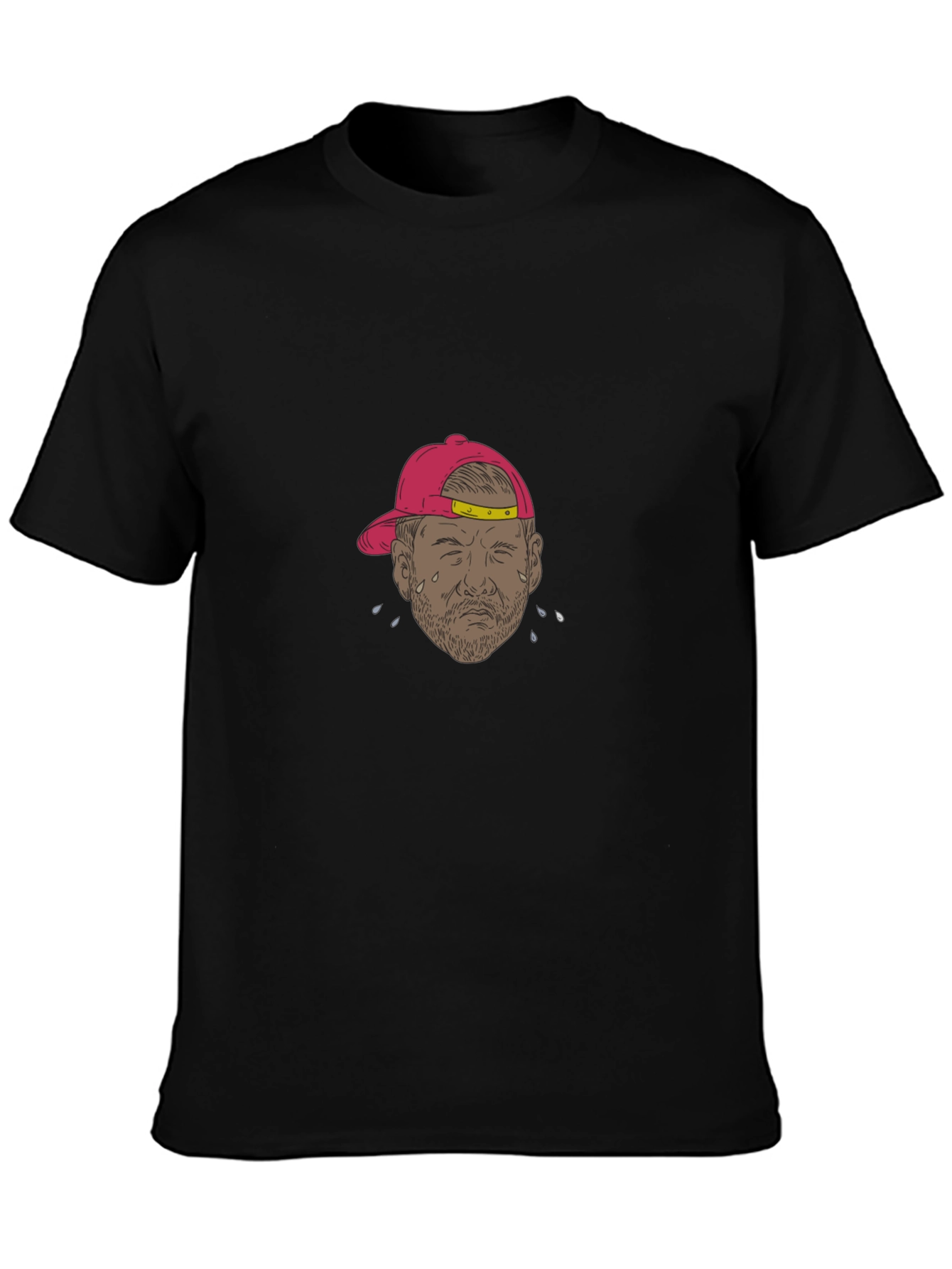 Black Men's Black Graphic T-Shirt - Crying Man view 3