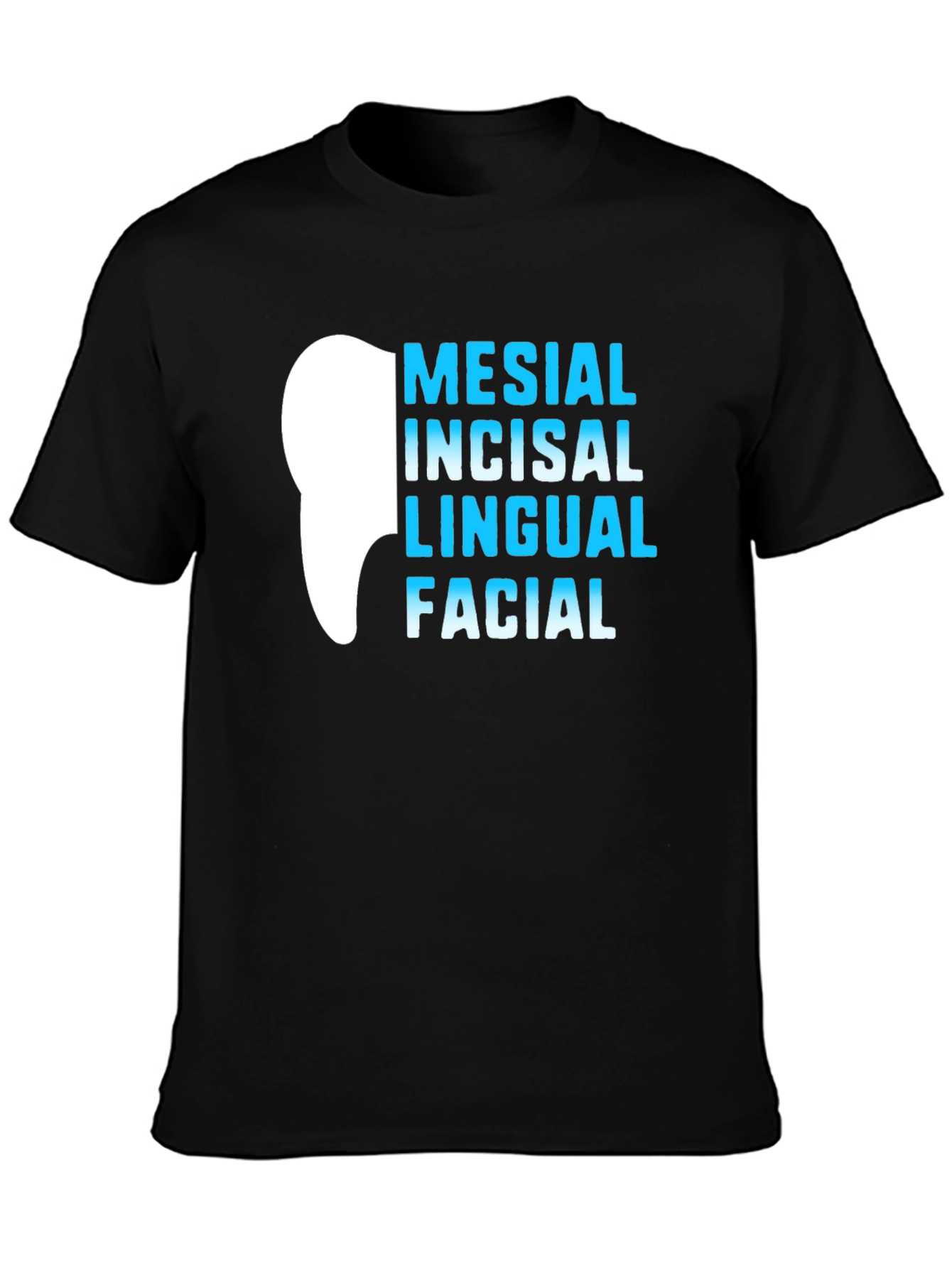 Black Dental Anatomy T-Shirt - Mesial Incisal Lingual Facial - Dentist Gift view 3