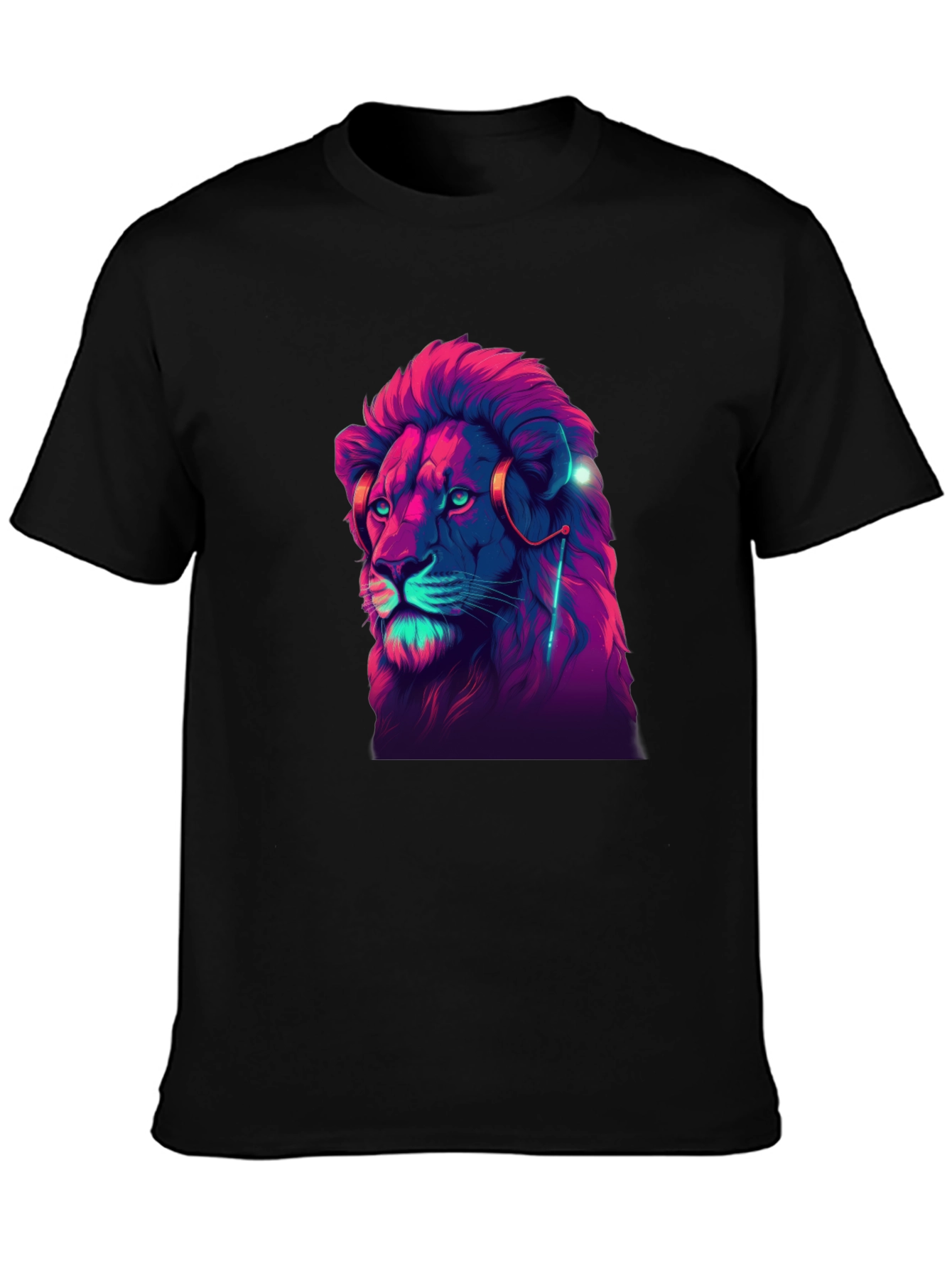 Black Neon Lion Graphic Black T-Shirt view 3