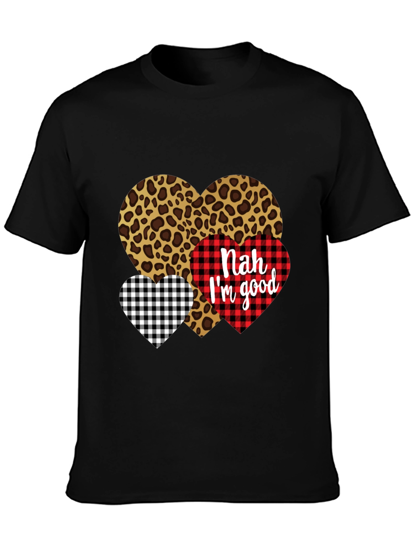 Black Nah I'm Good Heart Print Black T-Shirt view 3