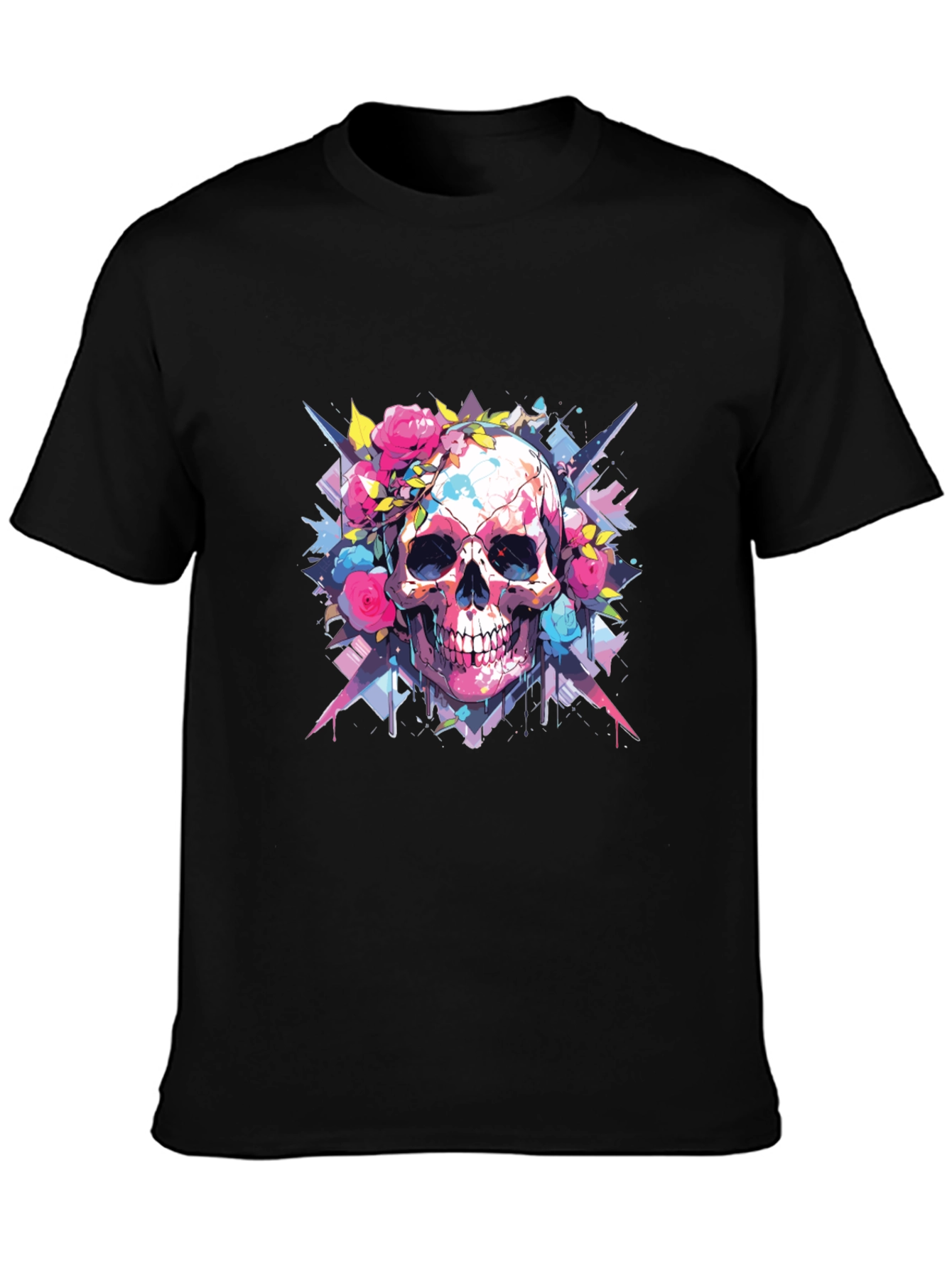 Black Skull & Roses Graphic Tee view 3