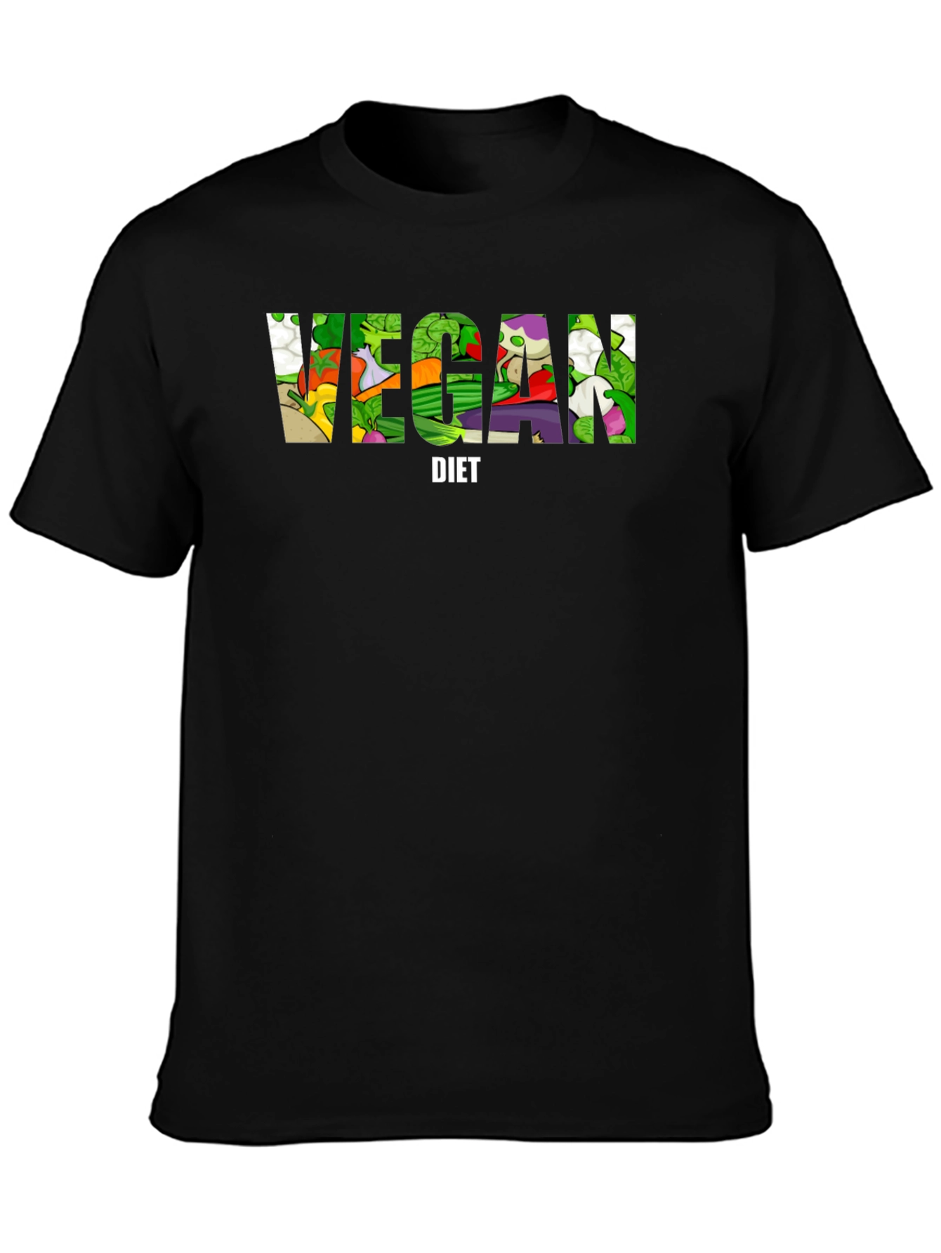 Black Vegan Diet T-Shirt - Black Cotton Graphic Tee view 3