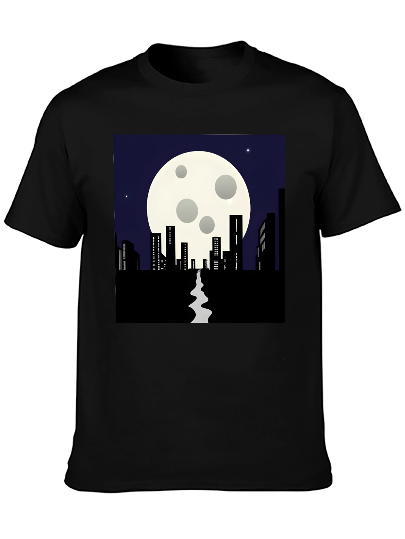 Black Night Cityscape T-Shirt: Moonlit Silhouette Tee view 3