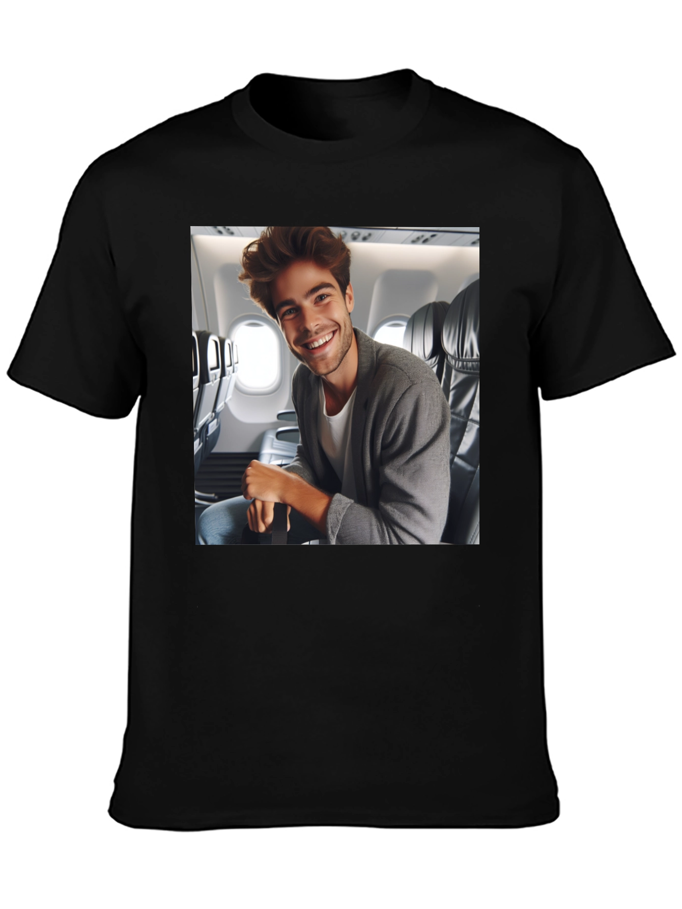 Black Smiling Man Airplane T-Shirt view 3