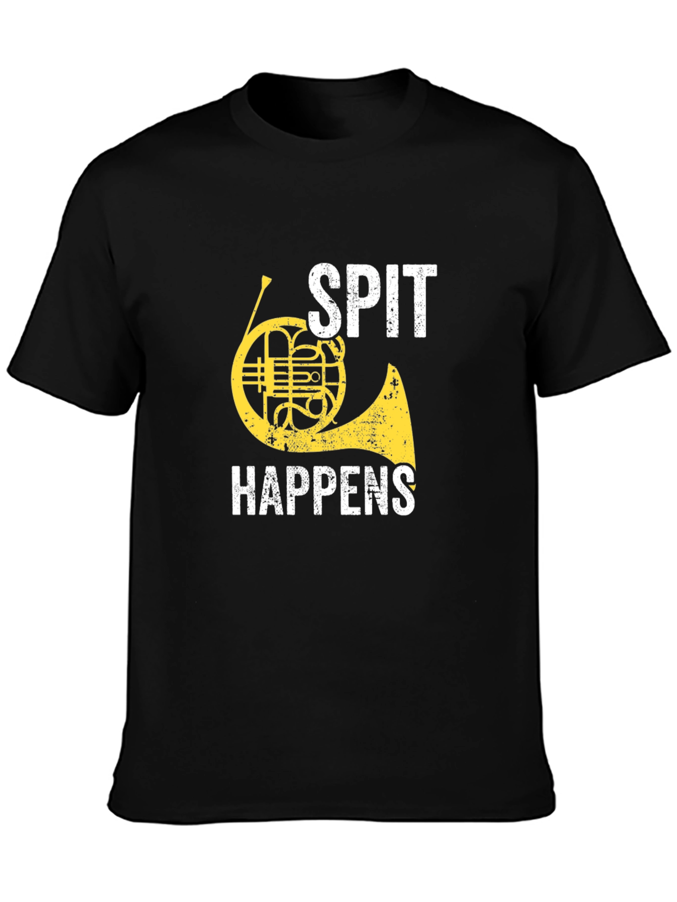 Black Spit Happens French Horn Graphic Tee view 3