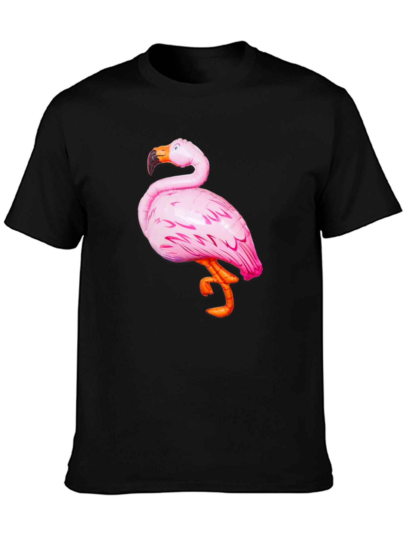 Black Men's Black T-Shirt with Pink Flamingo Graphic view 3