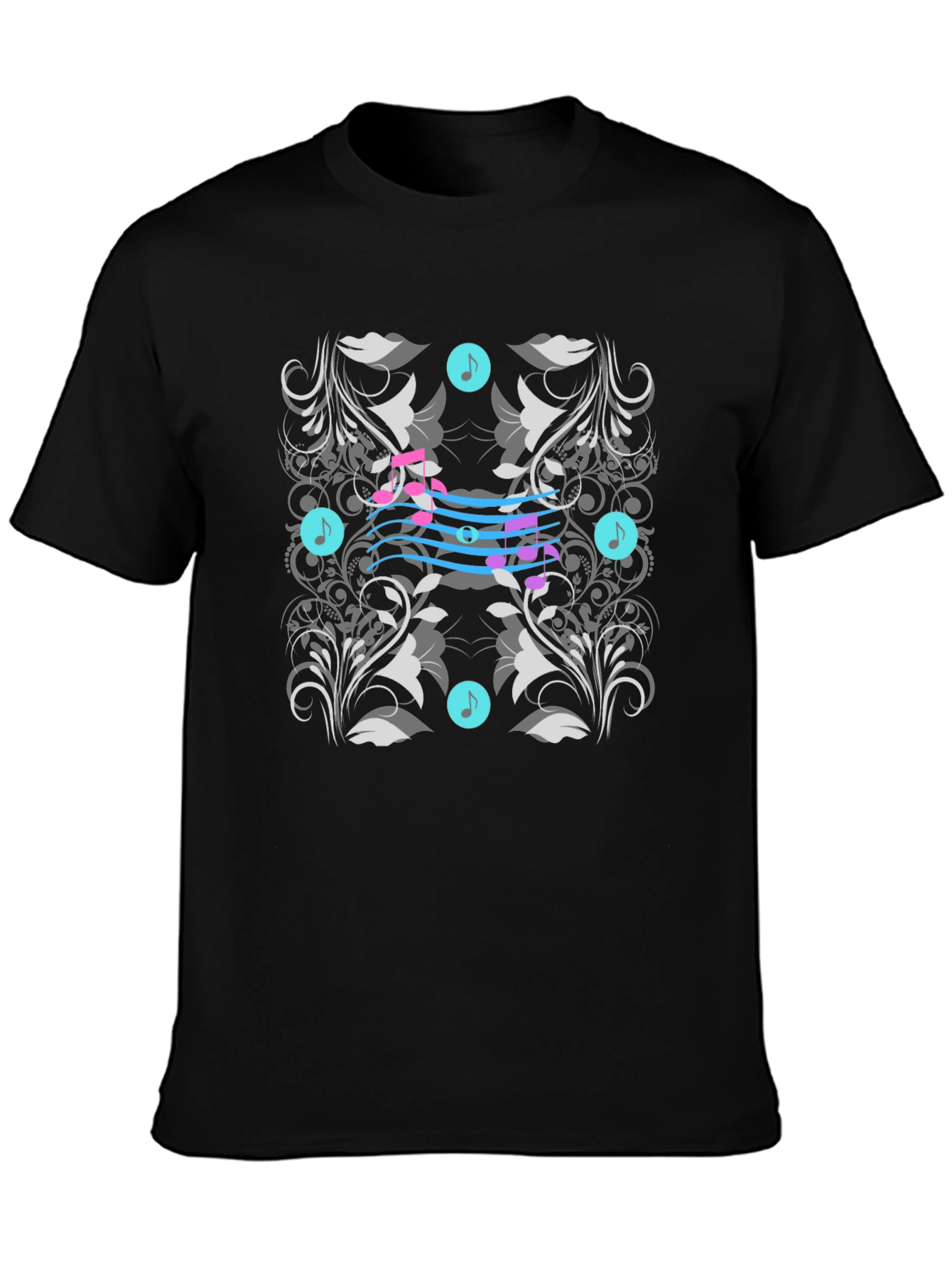 Black Musical Note Floral T-Shirt: Stylish and Unique Design view 3