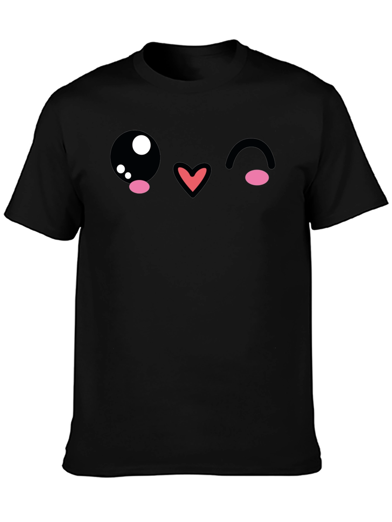 Black Kawaii Wink Face Graphic Tee - Black Cotton Blend view 3
