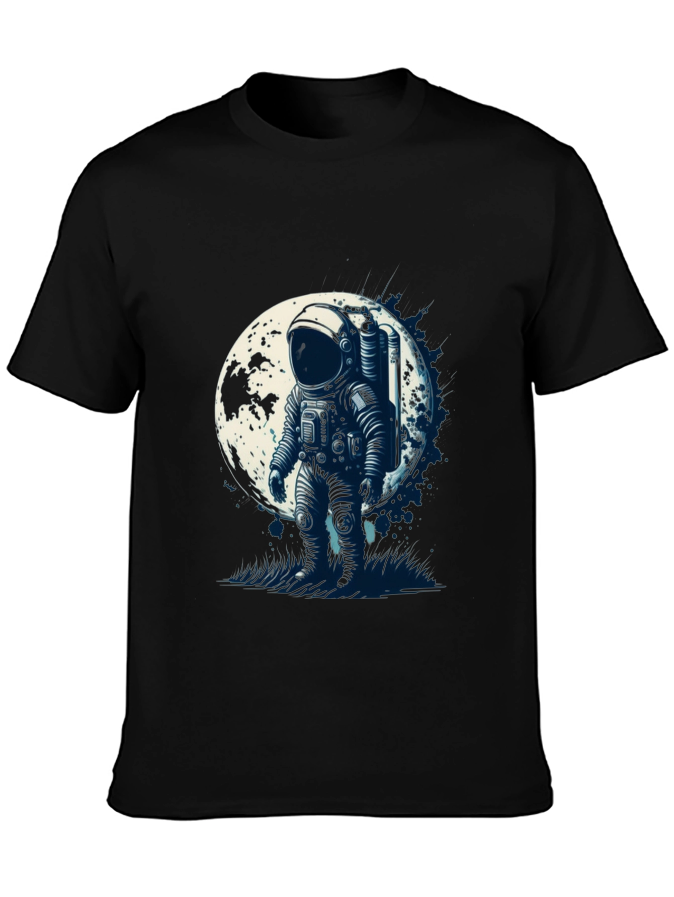 Black Astronaut Moon Graphic Tee - Black Cotton view 3