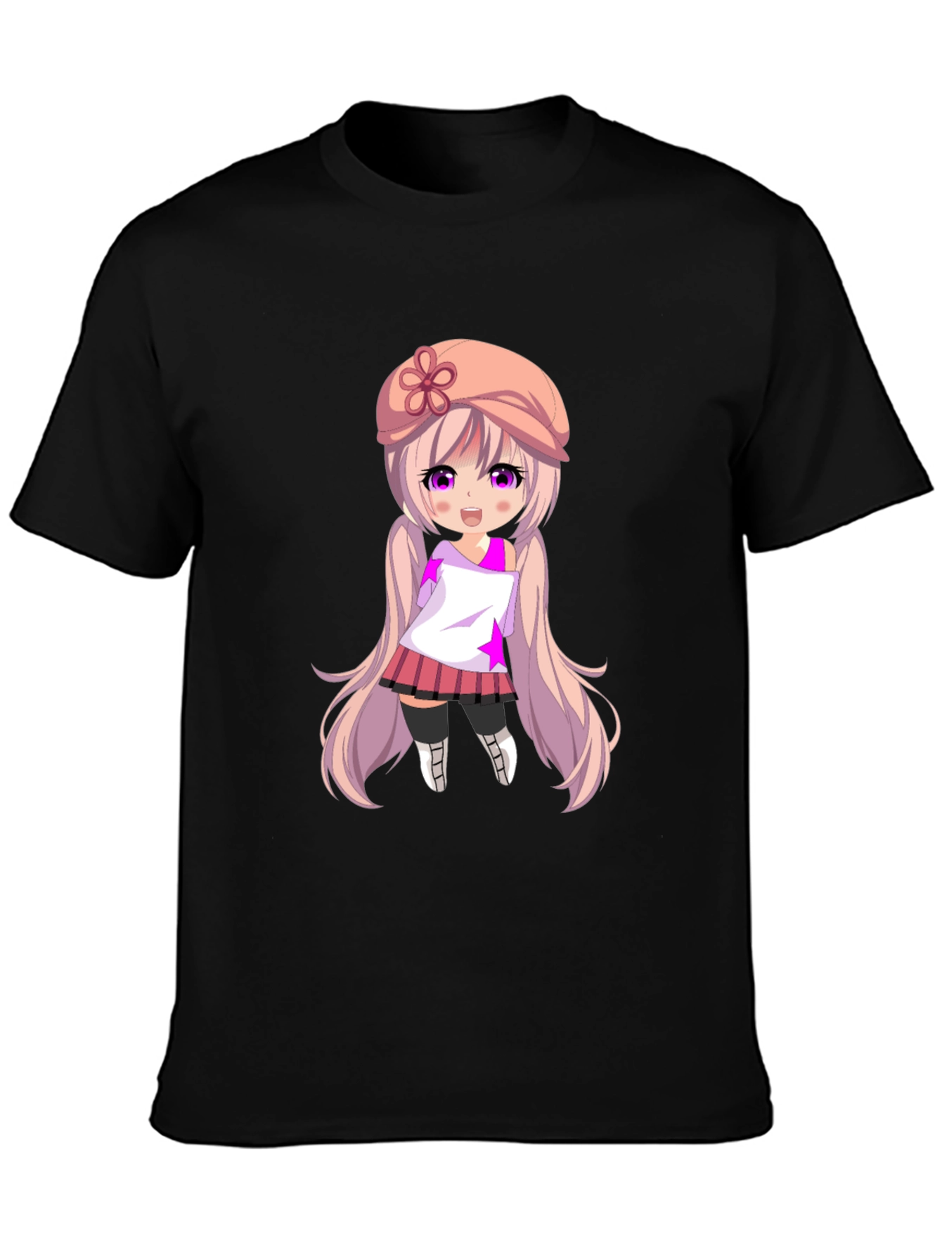 Black Anime Girl Graphic Tee - Stylish Black T-Shirt view 3