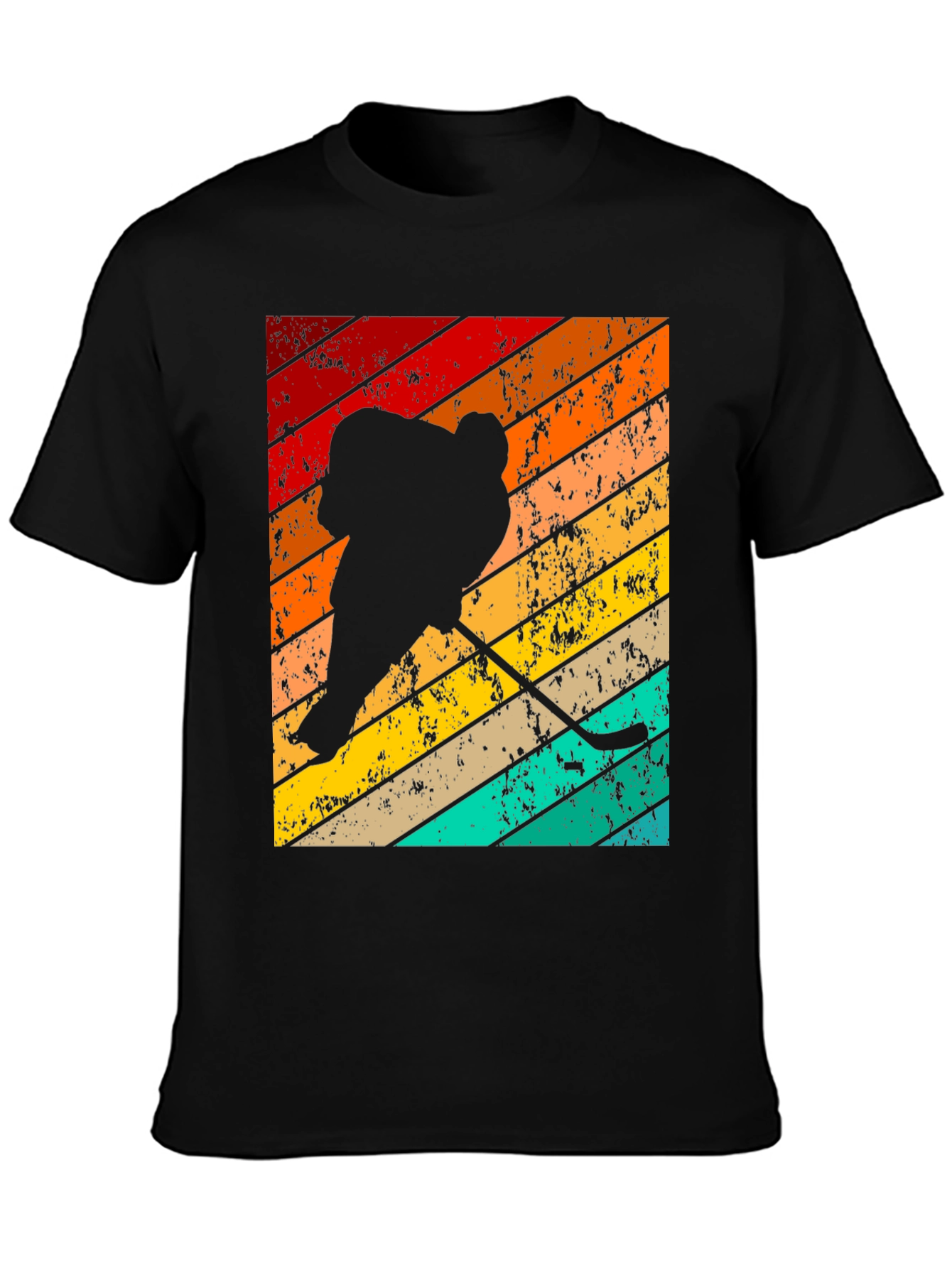 Black Retro Hockey Player T-Shirt view 3