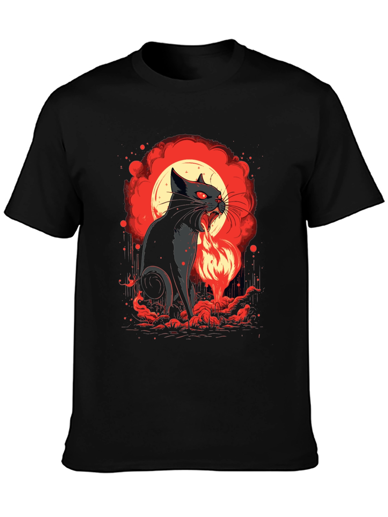 Black Fiery Feline T-Shirt - Black Cat Design view 3
