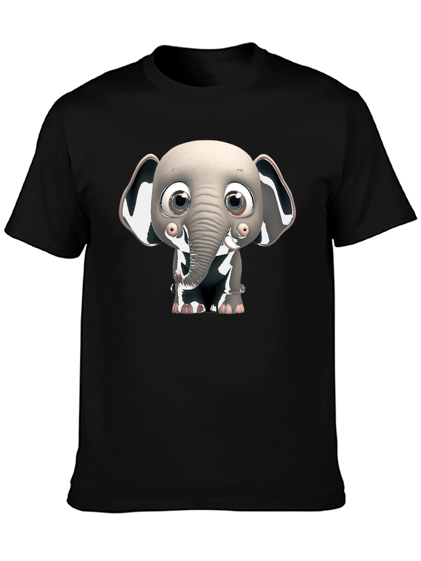 Black Cute Elephant Graphic Black T-Shirt view 3