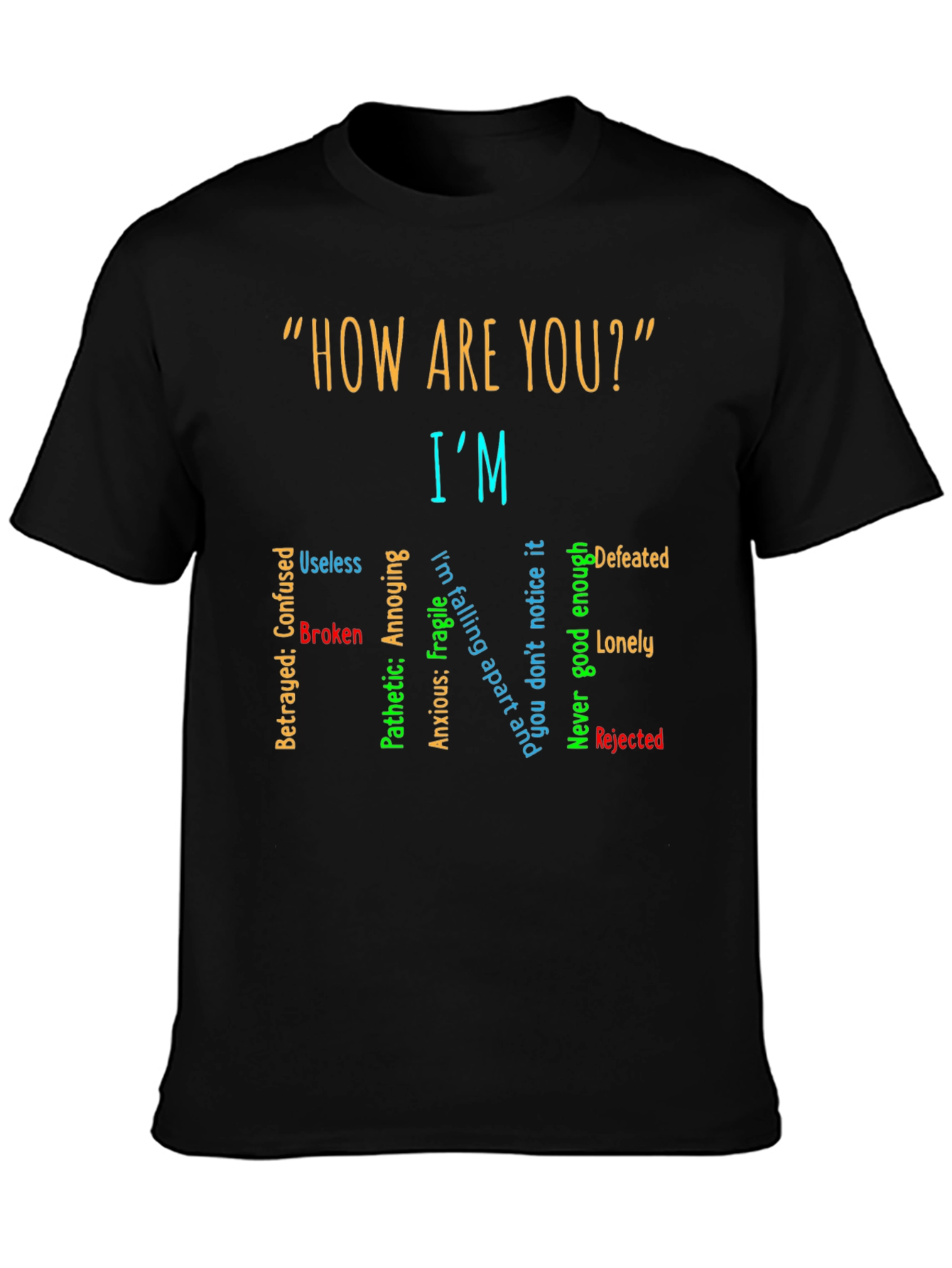 Black I'm Fine T-Shirt: Emotionally Honest Tee view 3